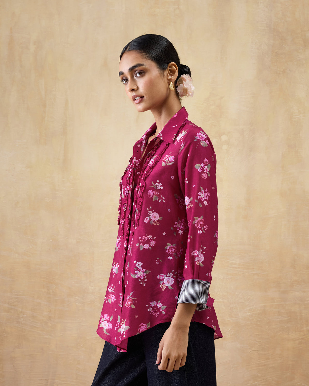 Kaveri Ruffle Shirt - Cotton Silk Regular Fit