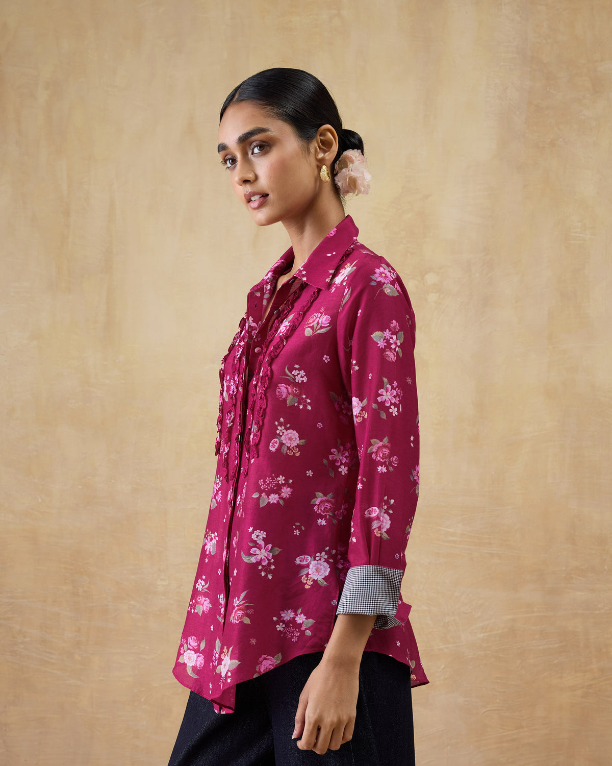 Kaveri Ruffle Shirt - Cotton Silk Regular Fit