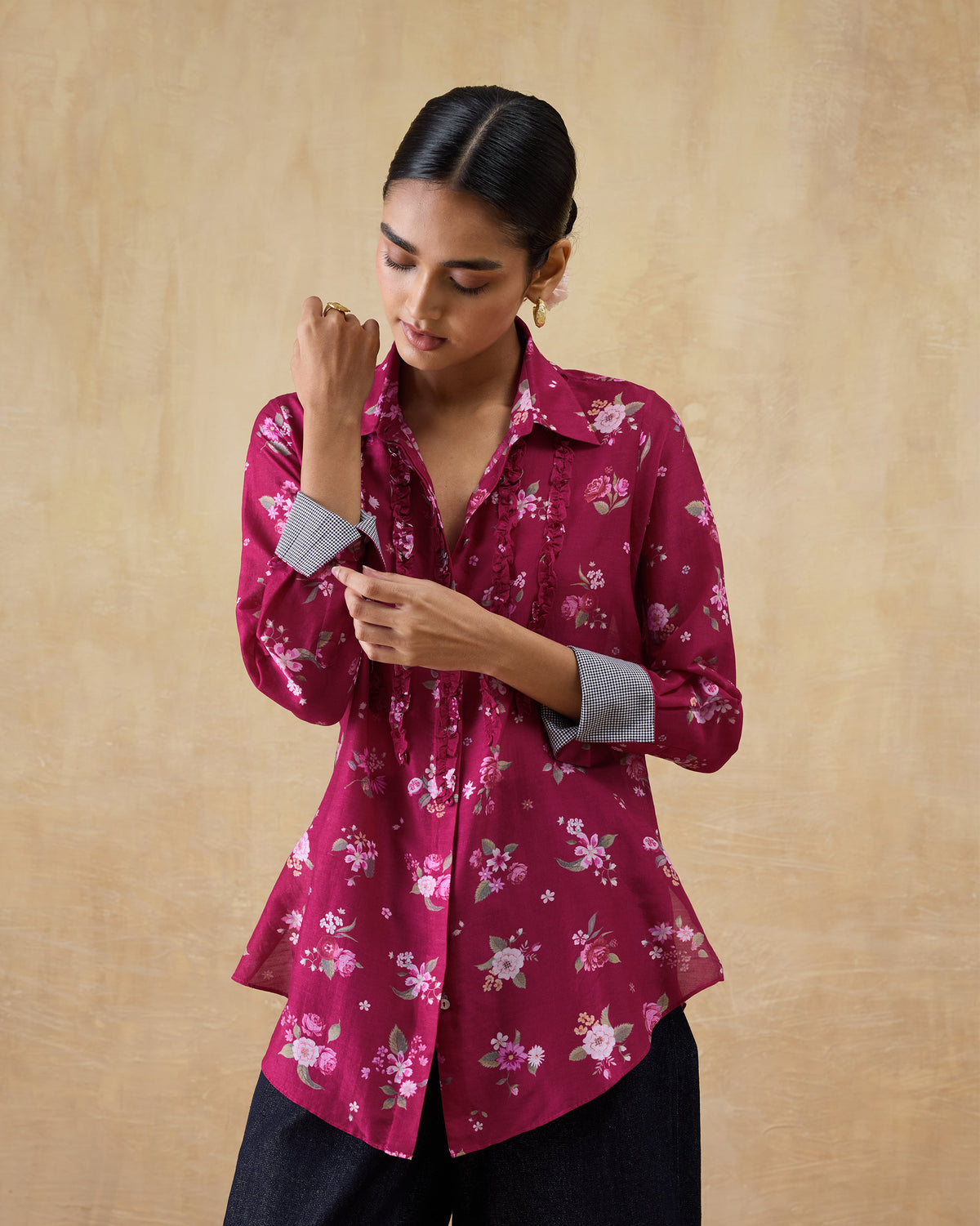 Kaveri Ruffle Shirt - Cotton Silk Regular Fit