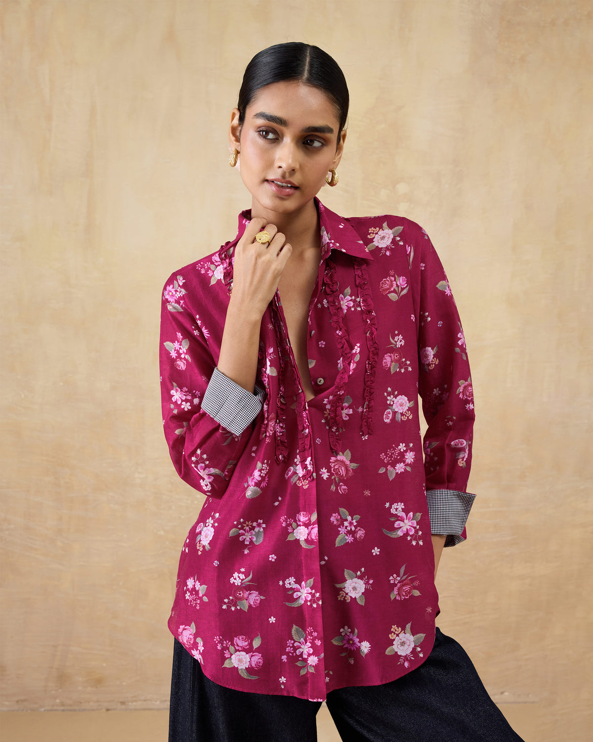Kaveri Ruffle Shirt - Cotton Silk Regular Fit