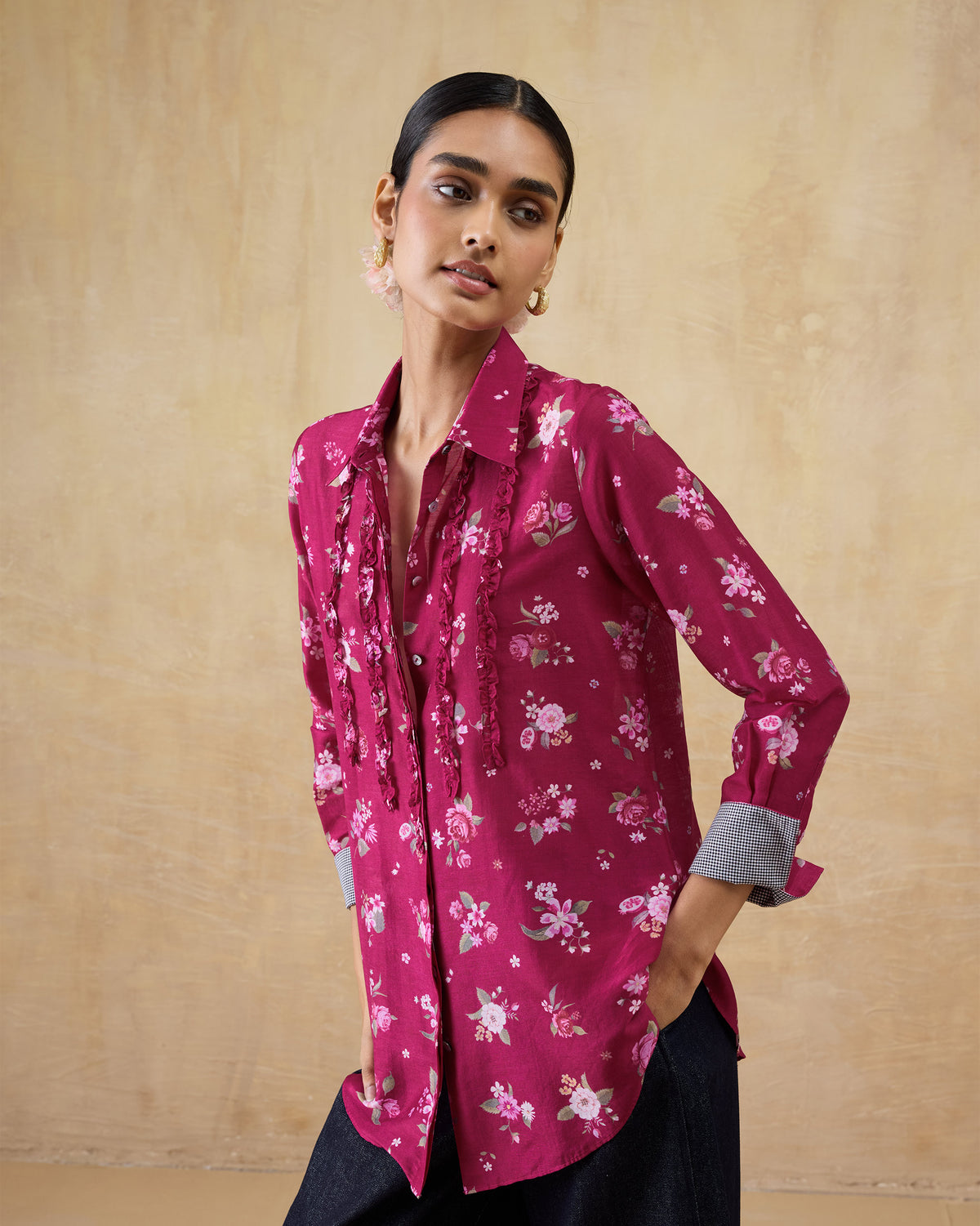Kaveri Ruffle Shirt - Cotton Silk Regular Fit