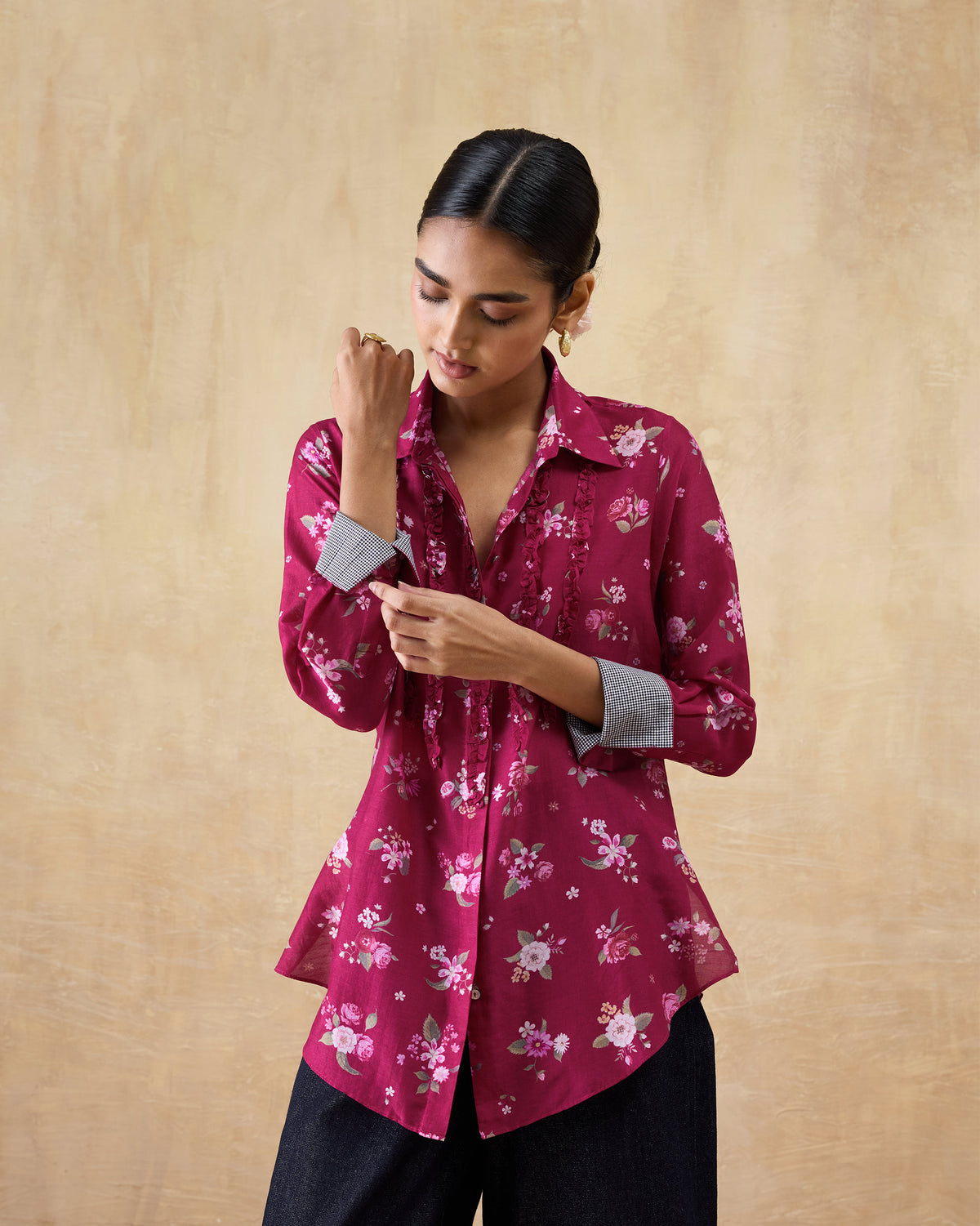 Kaveri Ruffle Shirt - Cotton Silk Regular Fit