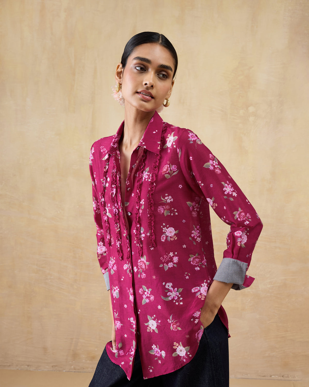 Kaveri Ruffle Shirt - Cotton Silk Regular Fit