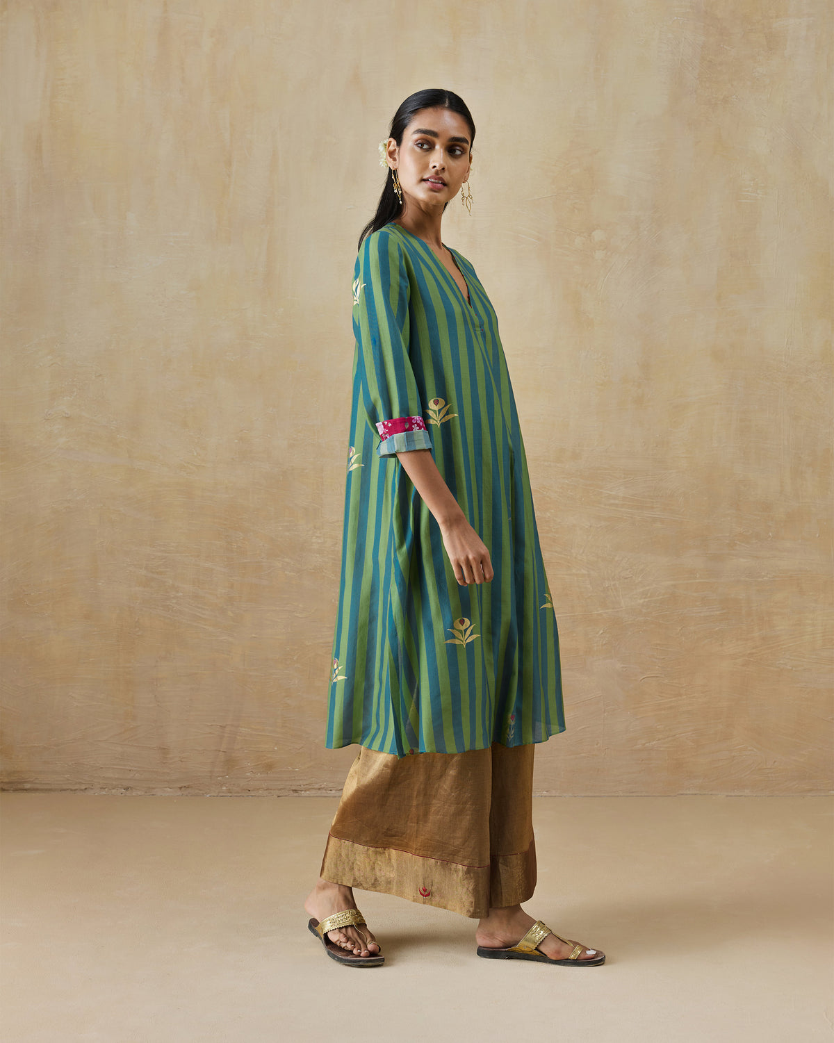 Front Pleated Kurta - Chanderi Regular Fit