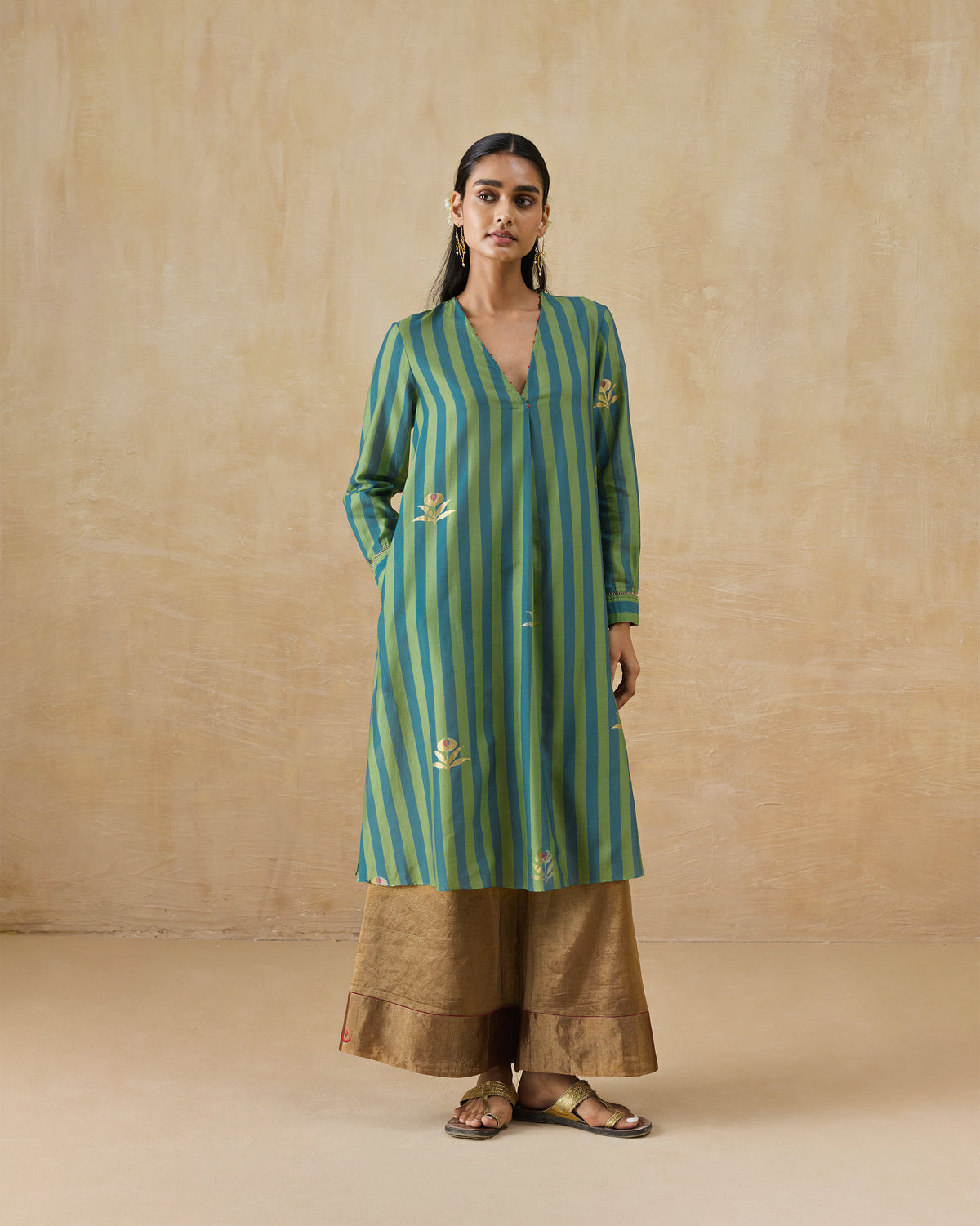 Front Pleated Kurta - Chanderi Regular Fit