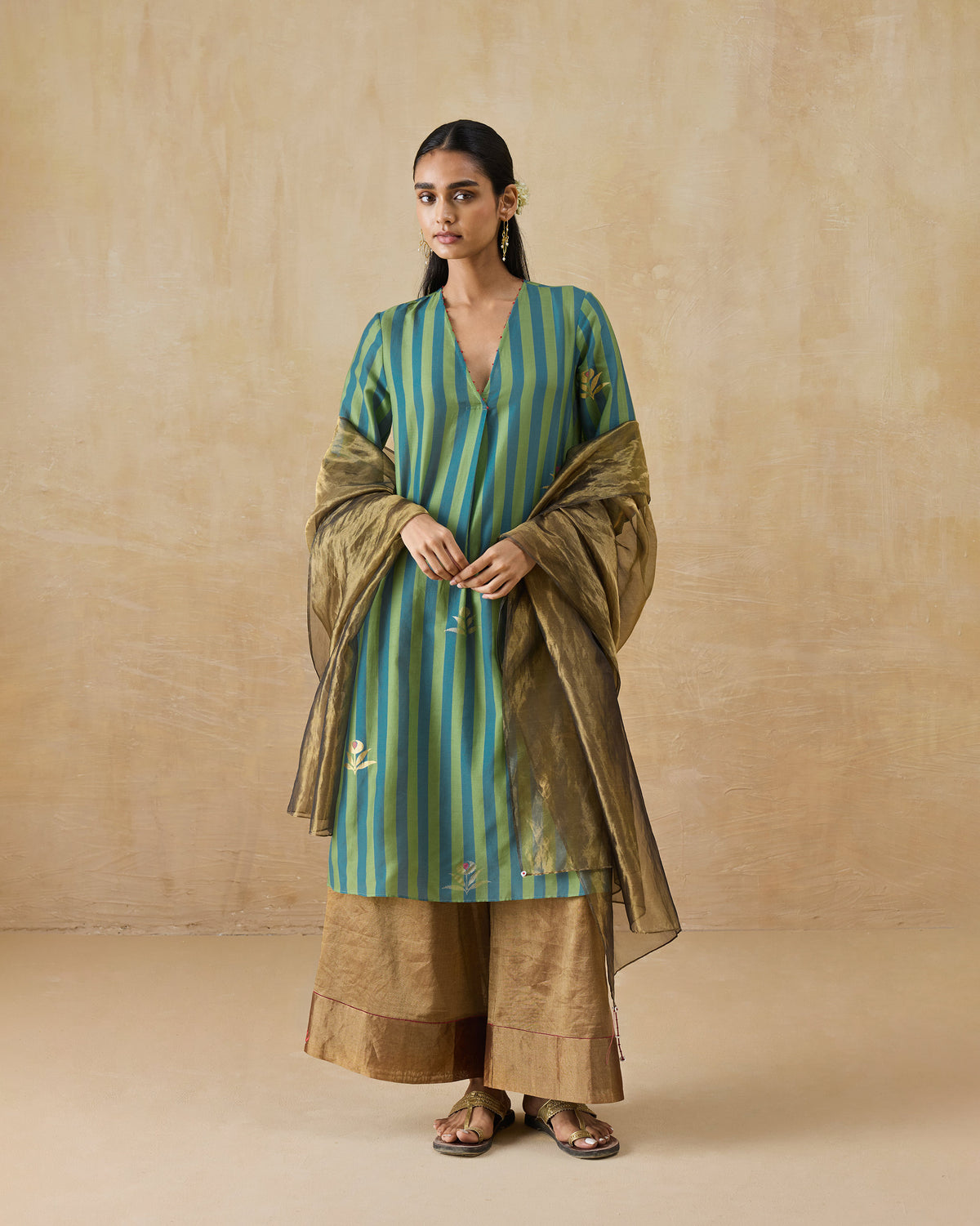 Front Pleated Kurta - Chanderi Regular Fit