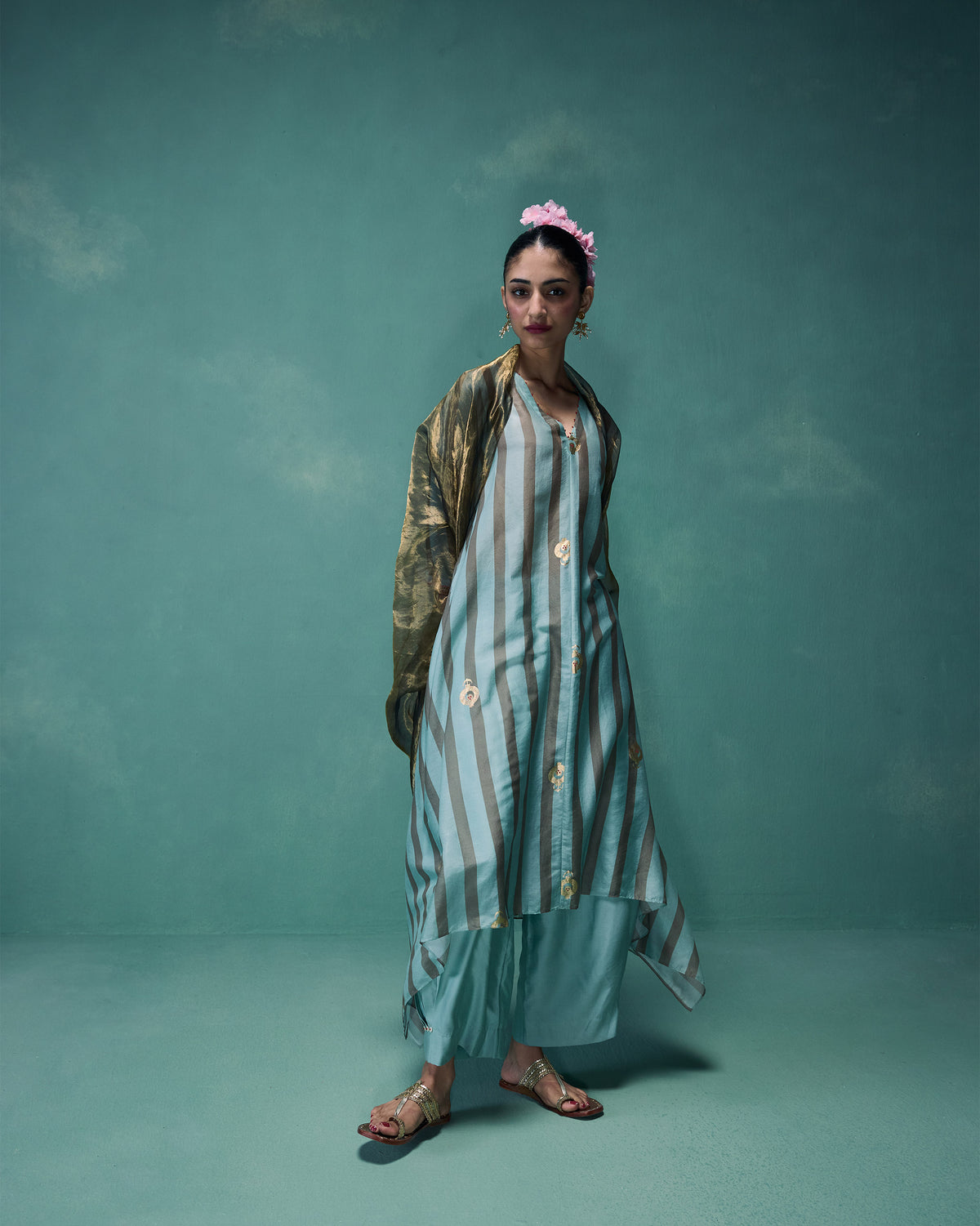 Front Pleated Kurta - Chanderi Regular Fit