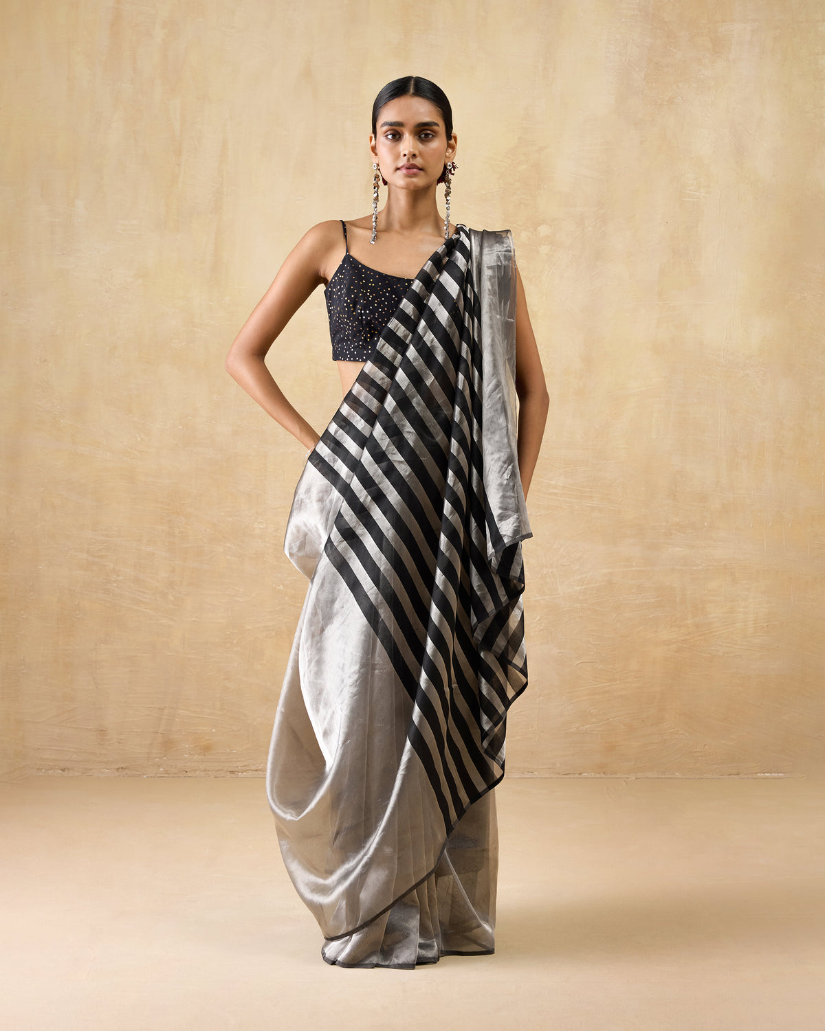 Party Stripes Sari - Metallic Tissue