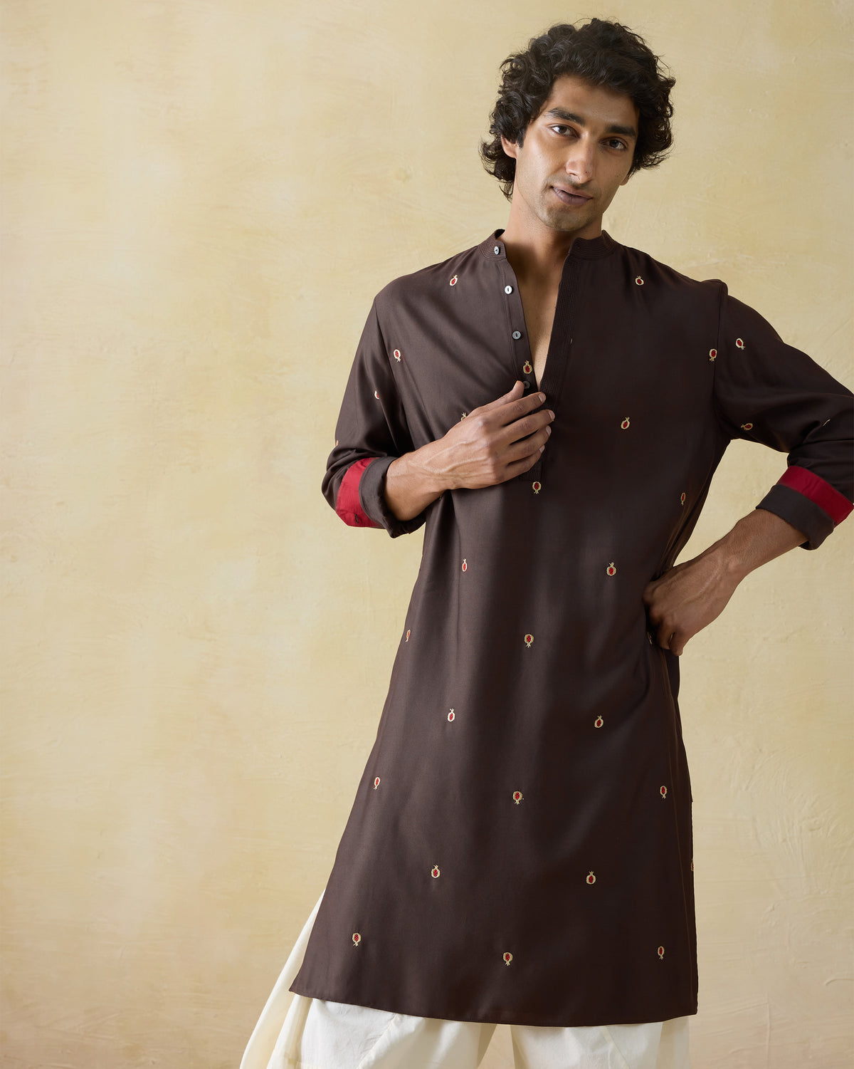 Neckband Kurta - Viscose Silk Blend Classic Fit