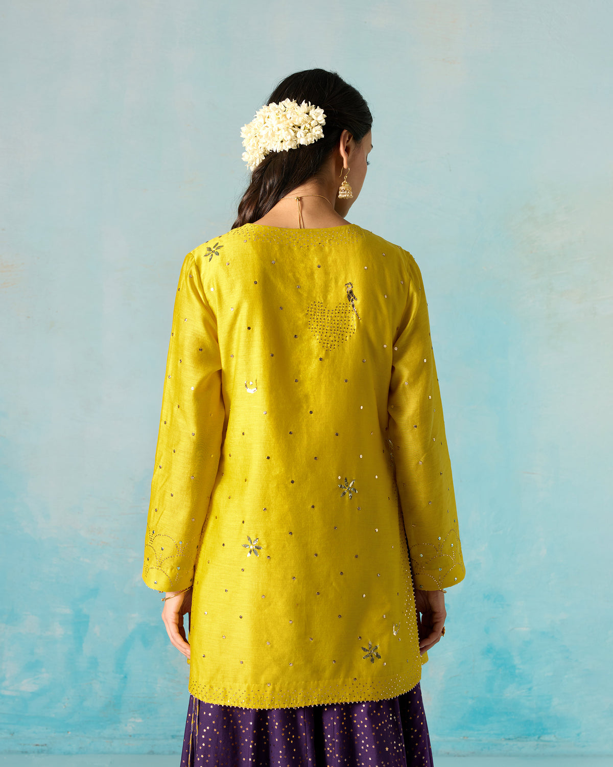 Baraati Kurti - Embroidered Mukaish Cotton Silk