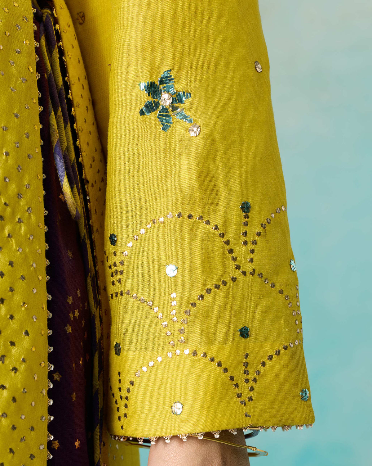 Baraati Kurti - Embroidered Mukaish Cotton Silk