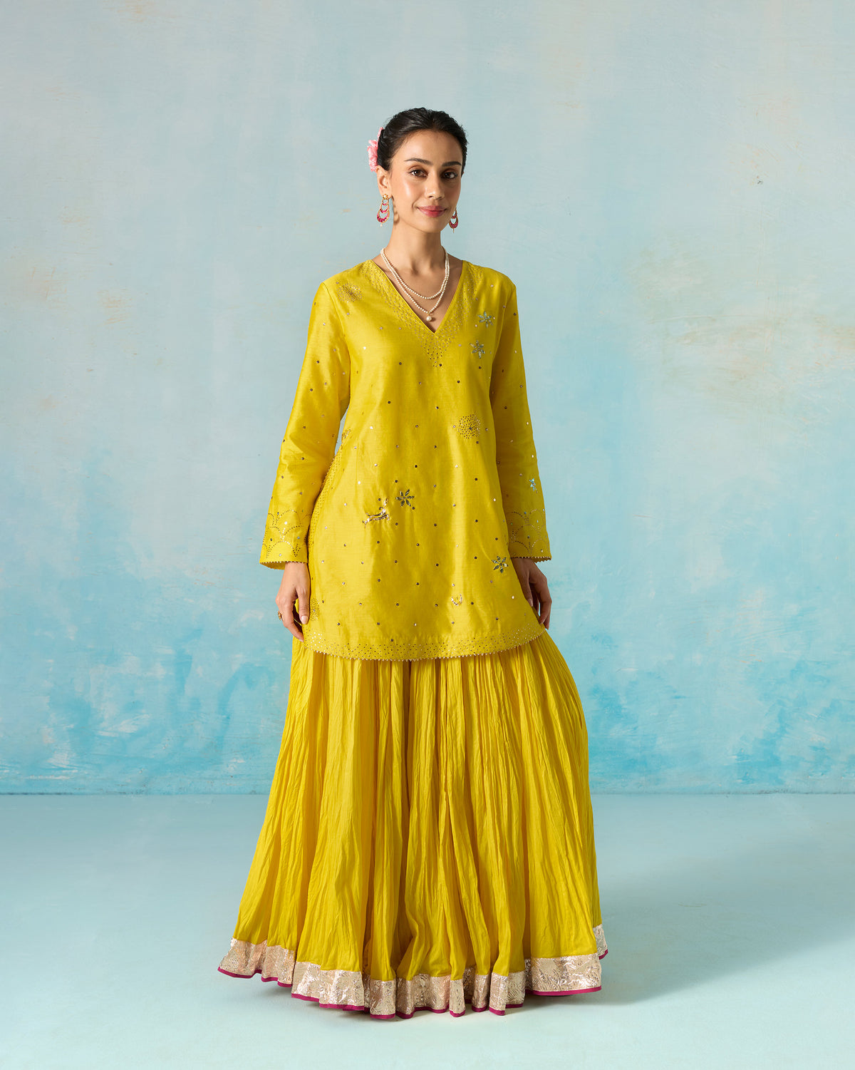 Baraati Kurti - Embroidered Mukaish Cotton Silk