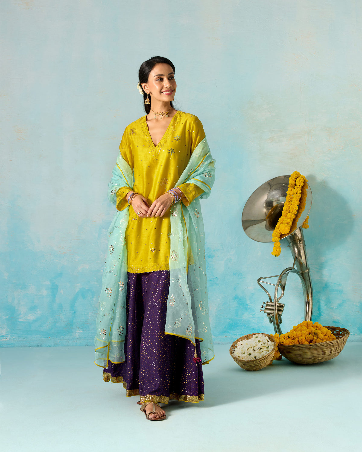 Baraati Kurti - Embroidered Mukaish Cotton Silk