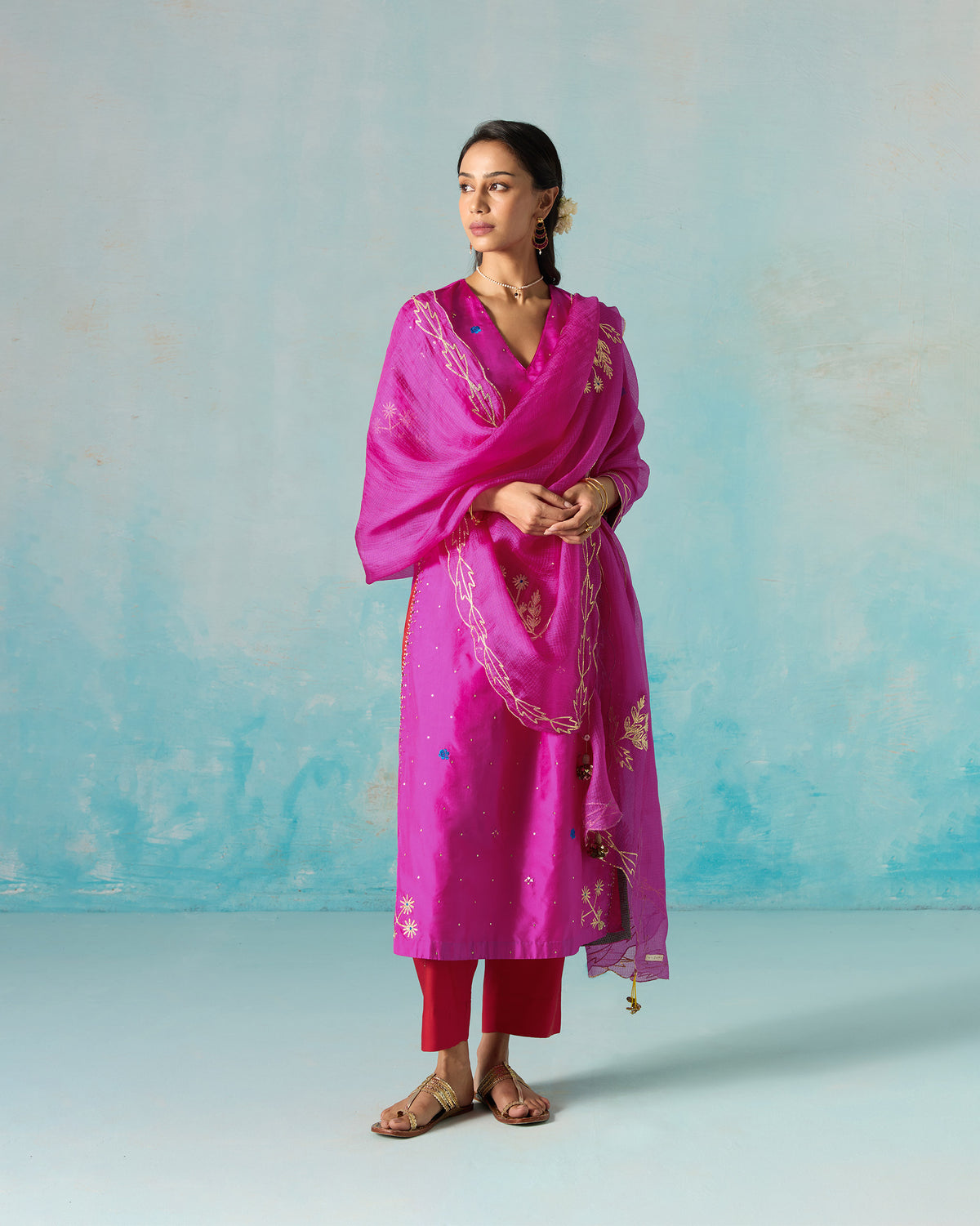 Ishara Dupatta - Embroidered Silk Kota