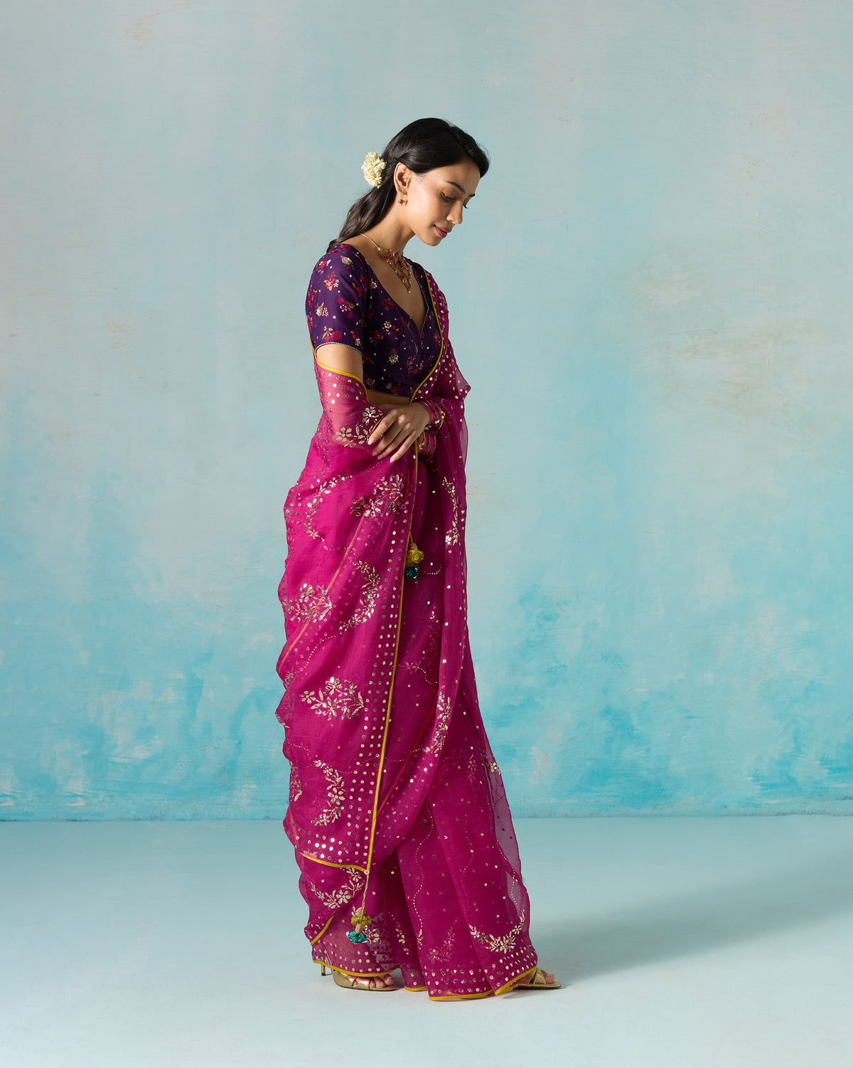 Milan Sari - Embroidered Mukaish Silk Organza