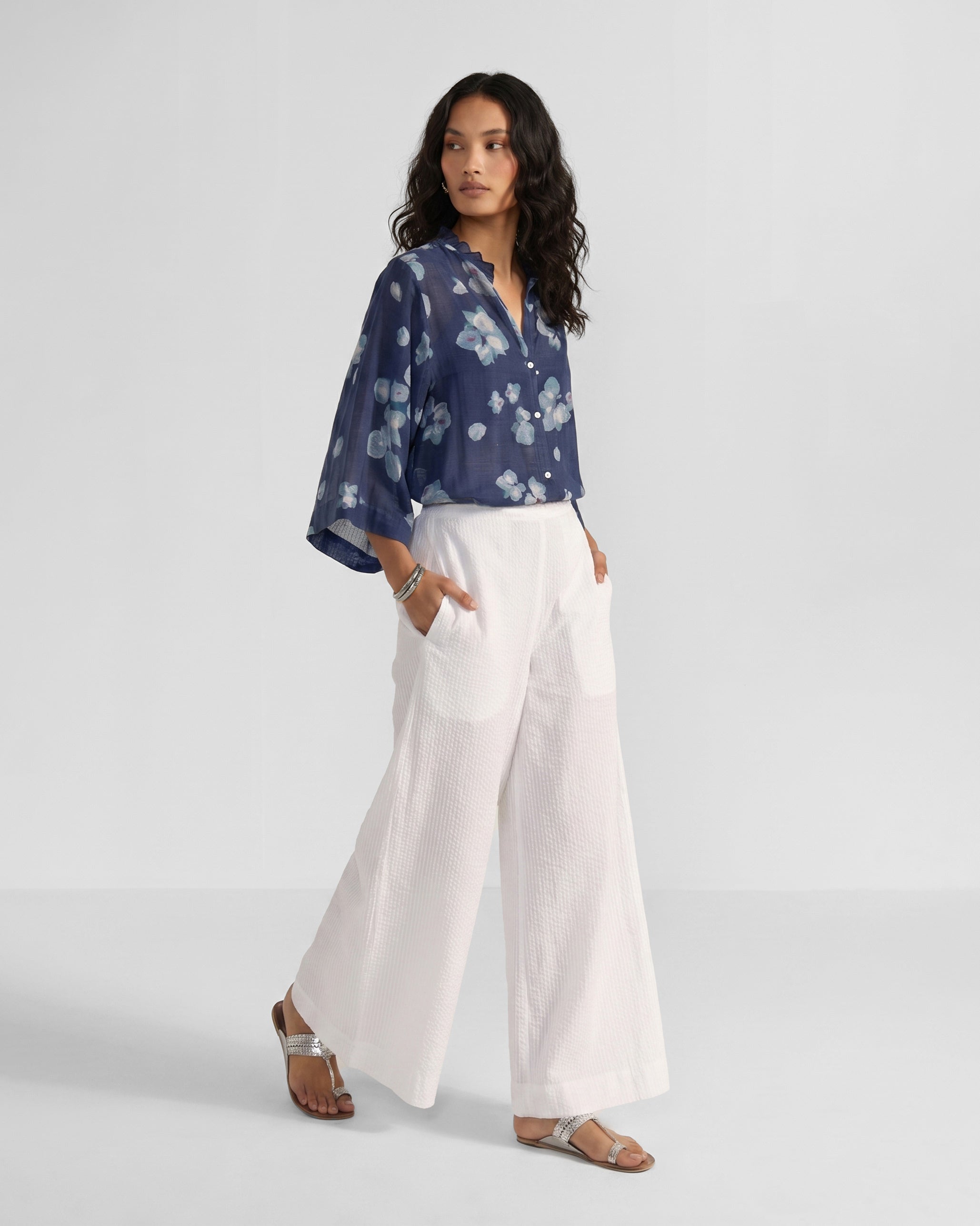 Lina Shirt with Slip - Blue & White Printed