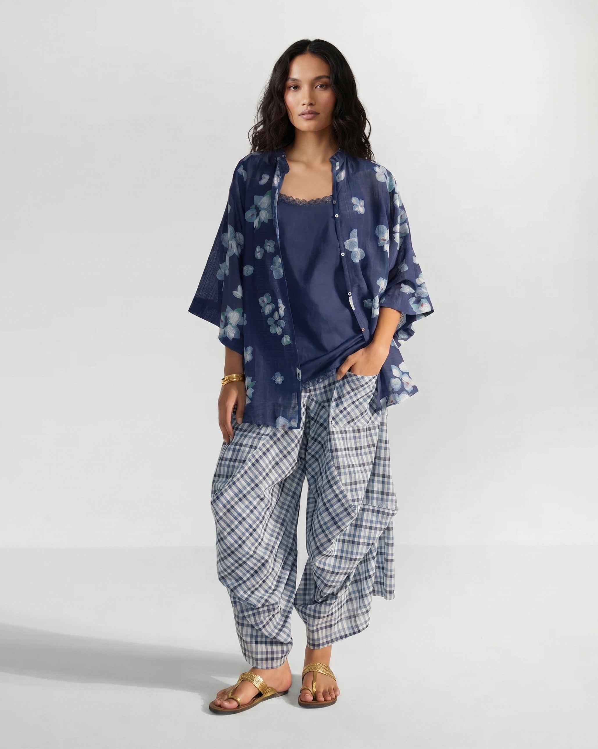 Lina Shirt with Slip - Blue & White Printed