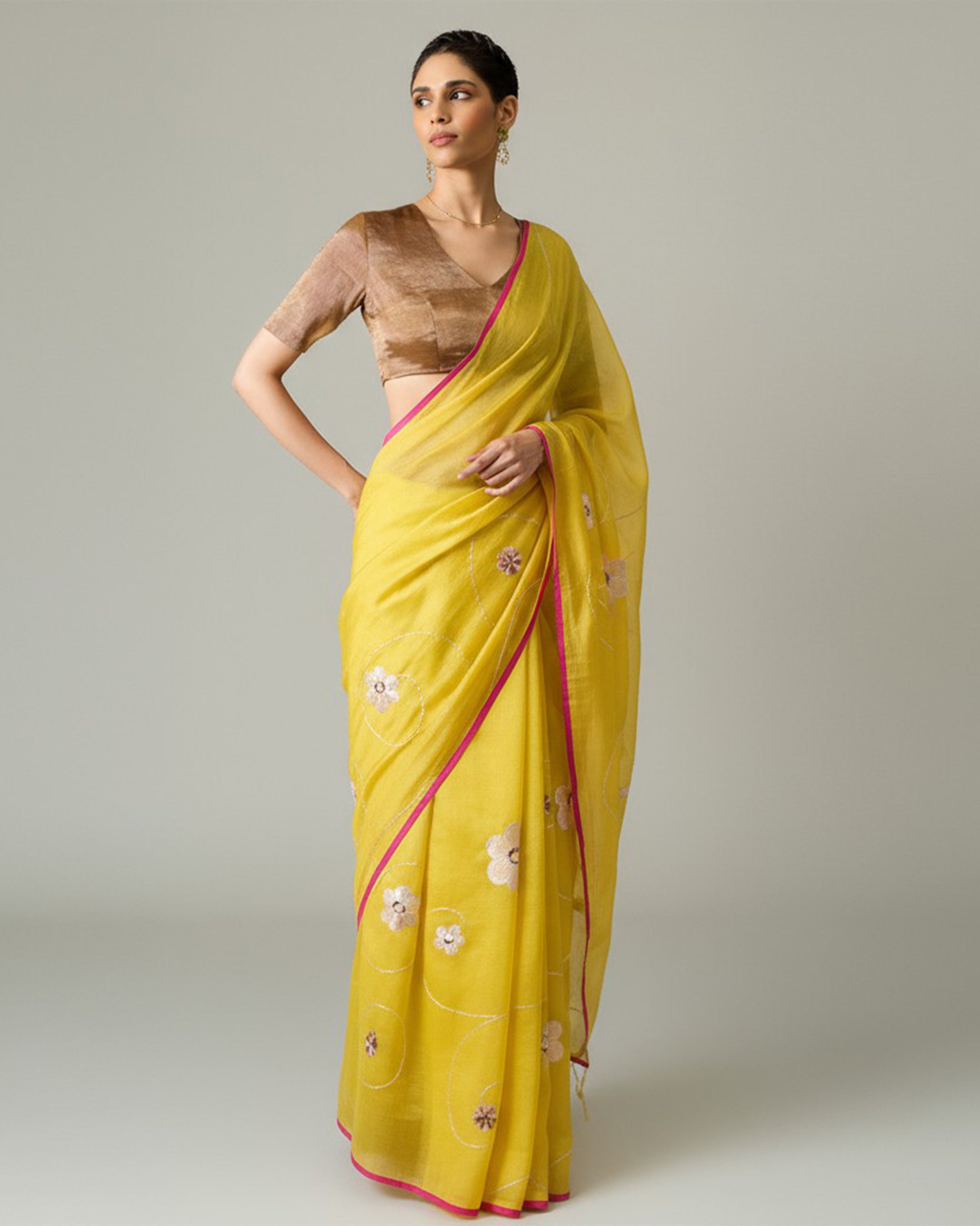 Seher Sari - Chartreuse Embroidered