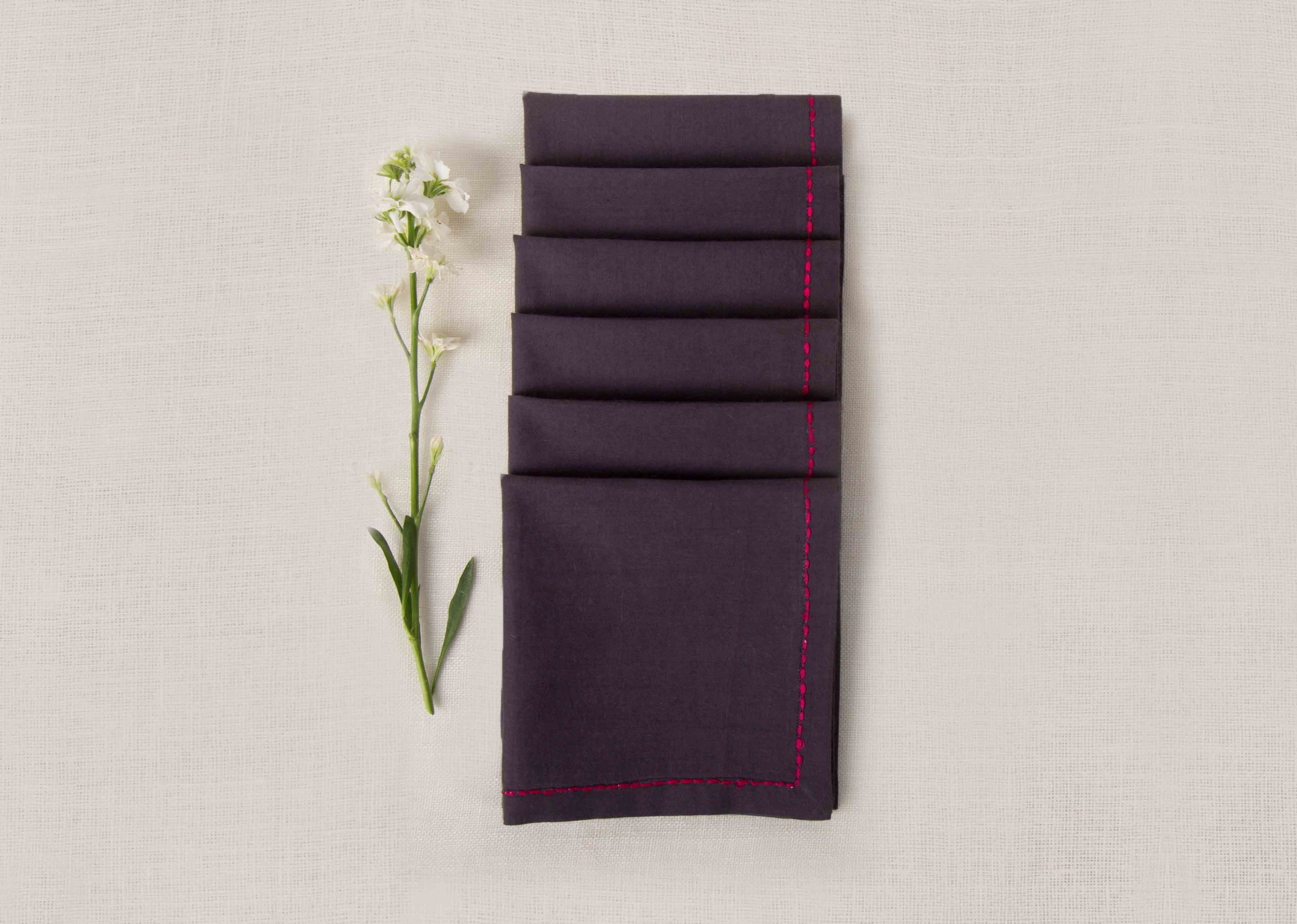 Verandah Cocktail Napkins (Set of 6) - Charcoal & Fuchsia