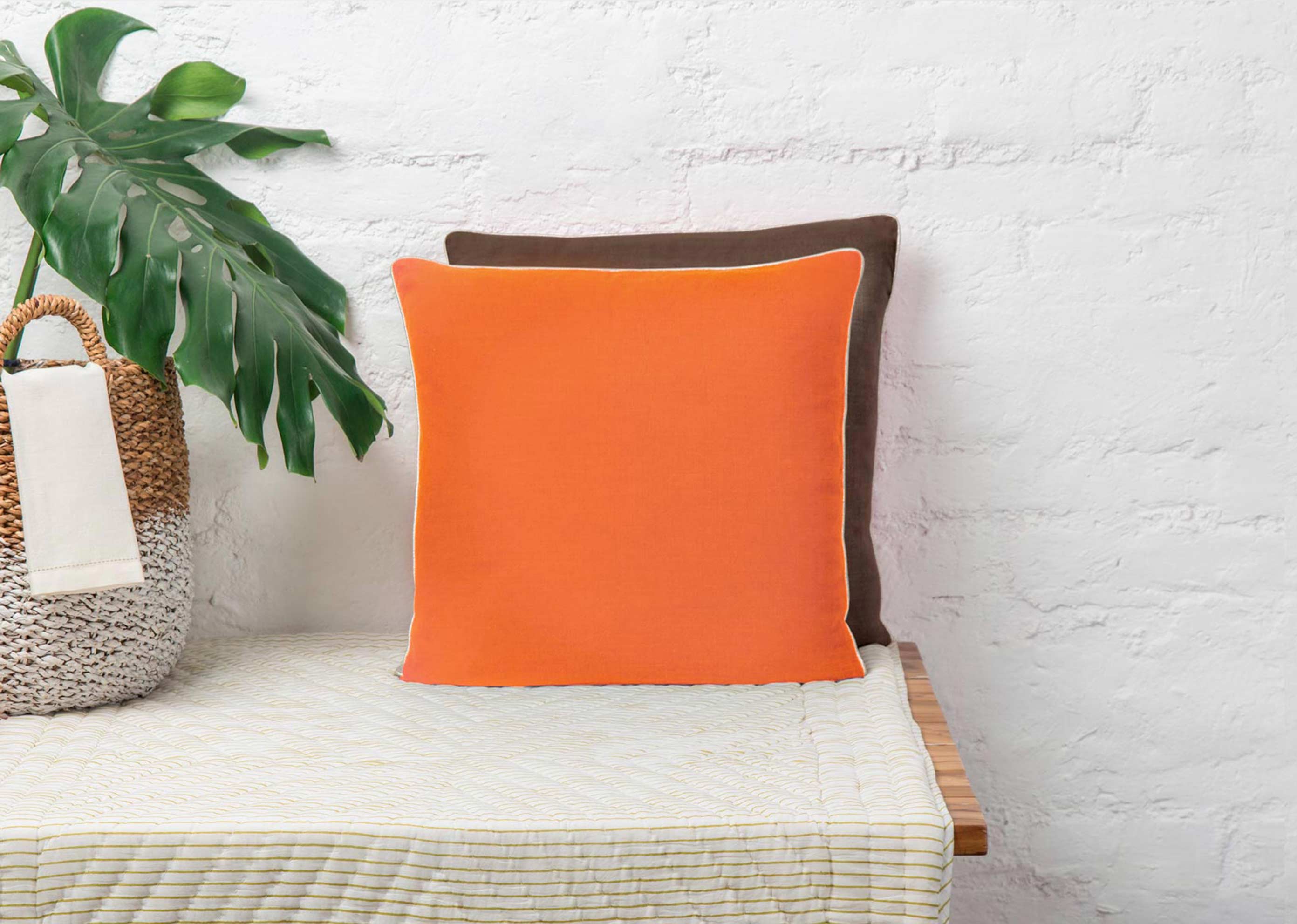 Verandah Reversible Cushion Cover - Tangerine & Charcoal