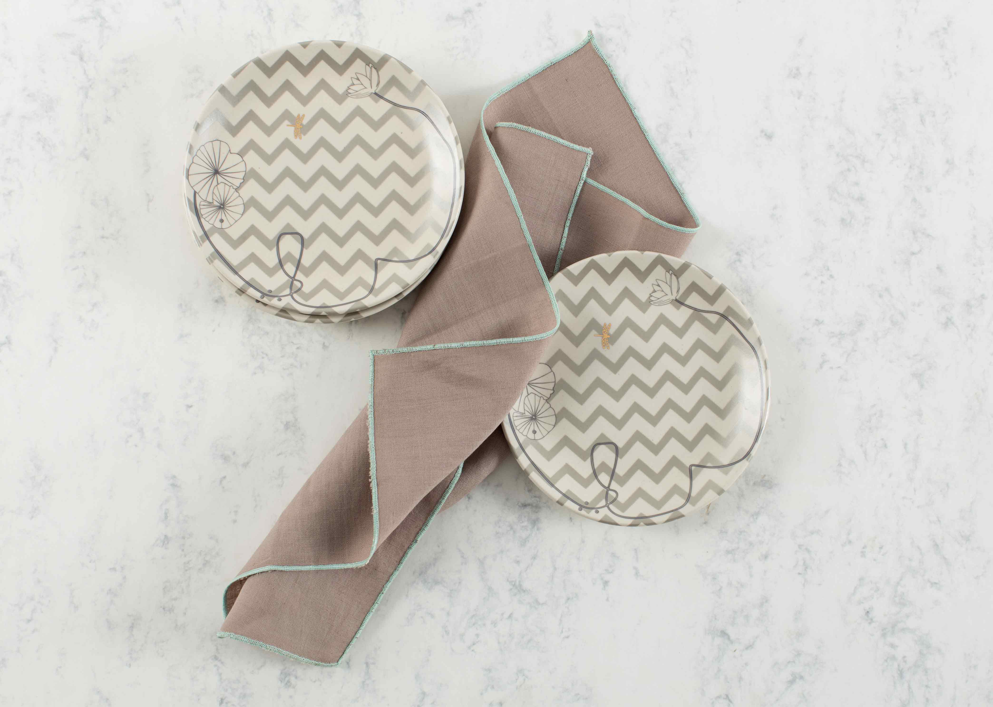 Verandah Dinner Napkins (Set of 6) - Soft Grey & Aqua