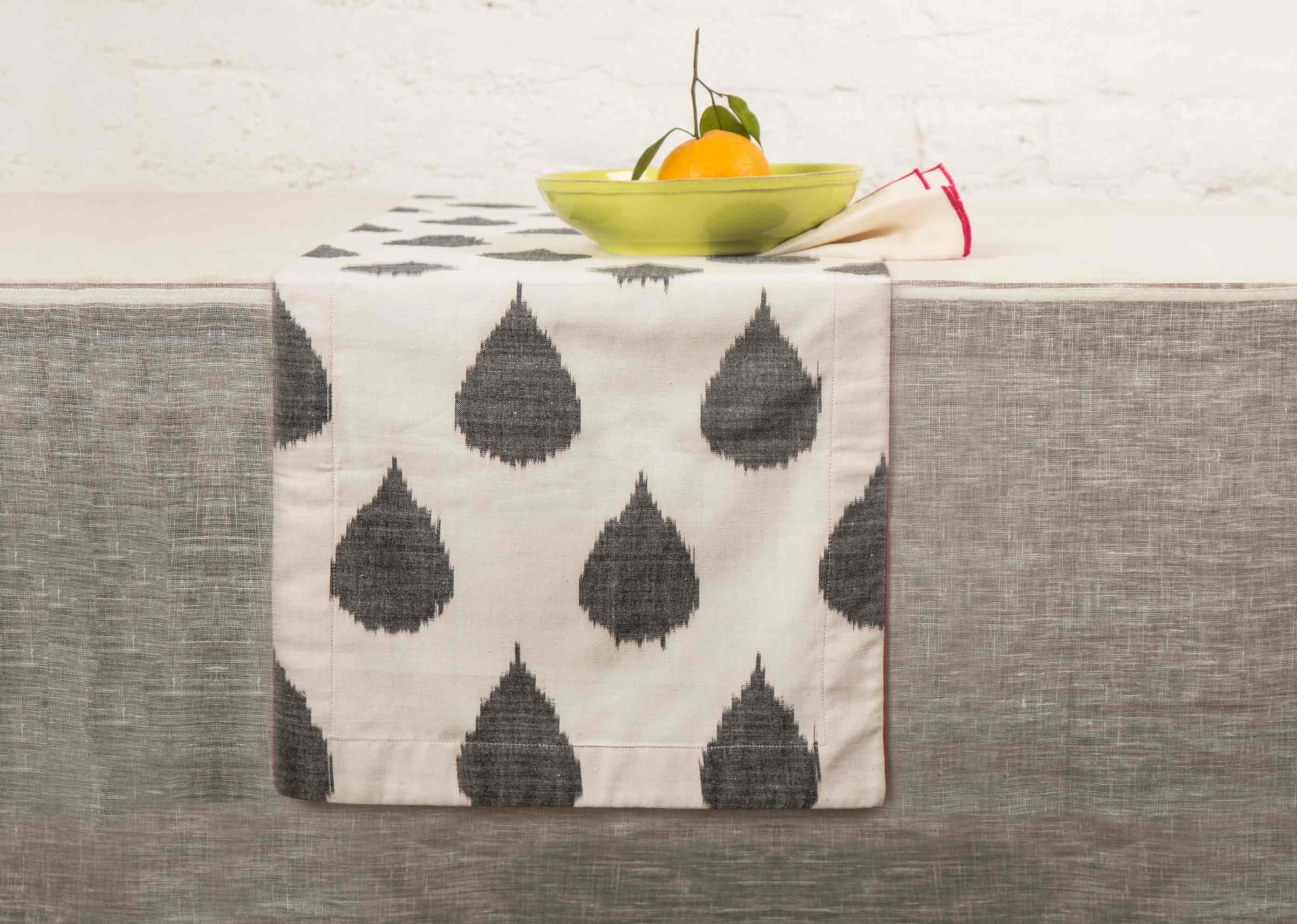 Ikat Tear Drop Table Runner - Charcoal