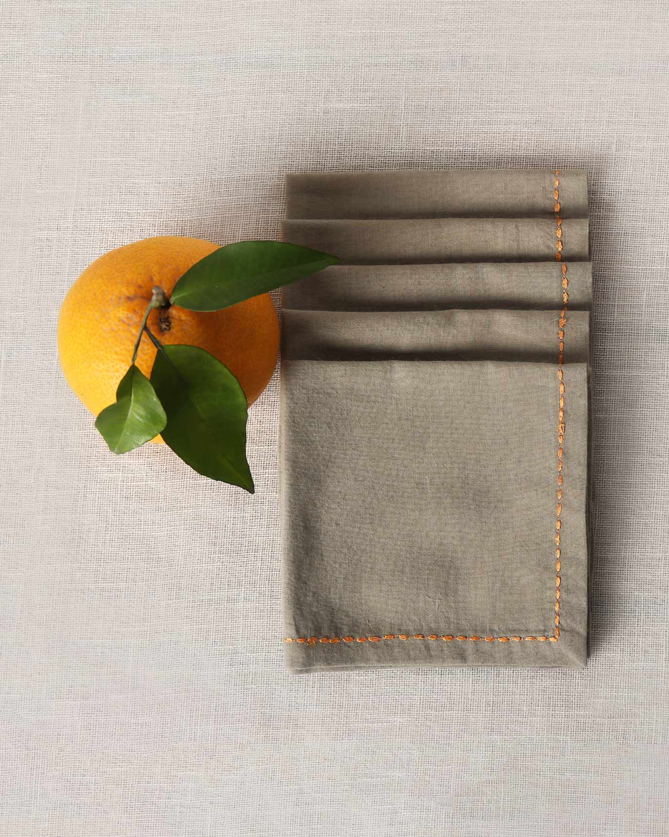 Verandah Cocktail Napkins (Set of 6) - Soft Grey & Tangerine