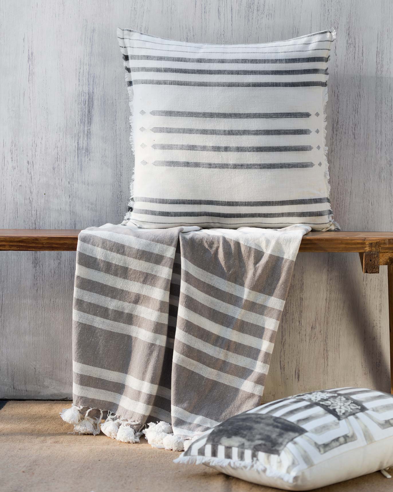 Diamond Stripe Cushion Cover - Grey