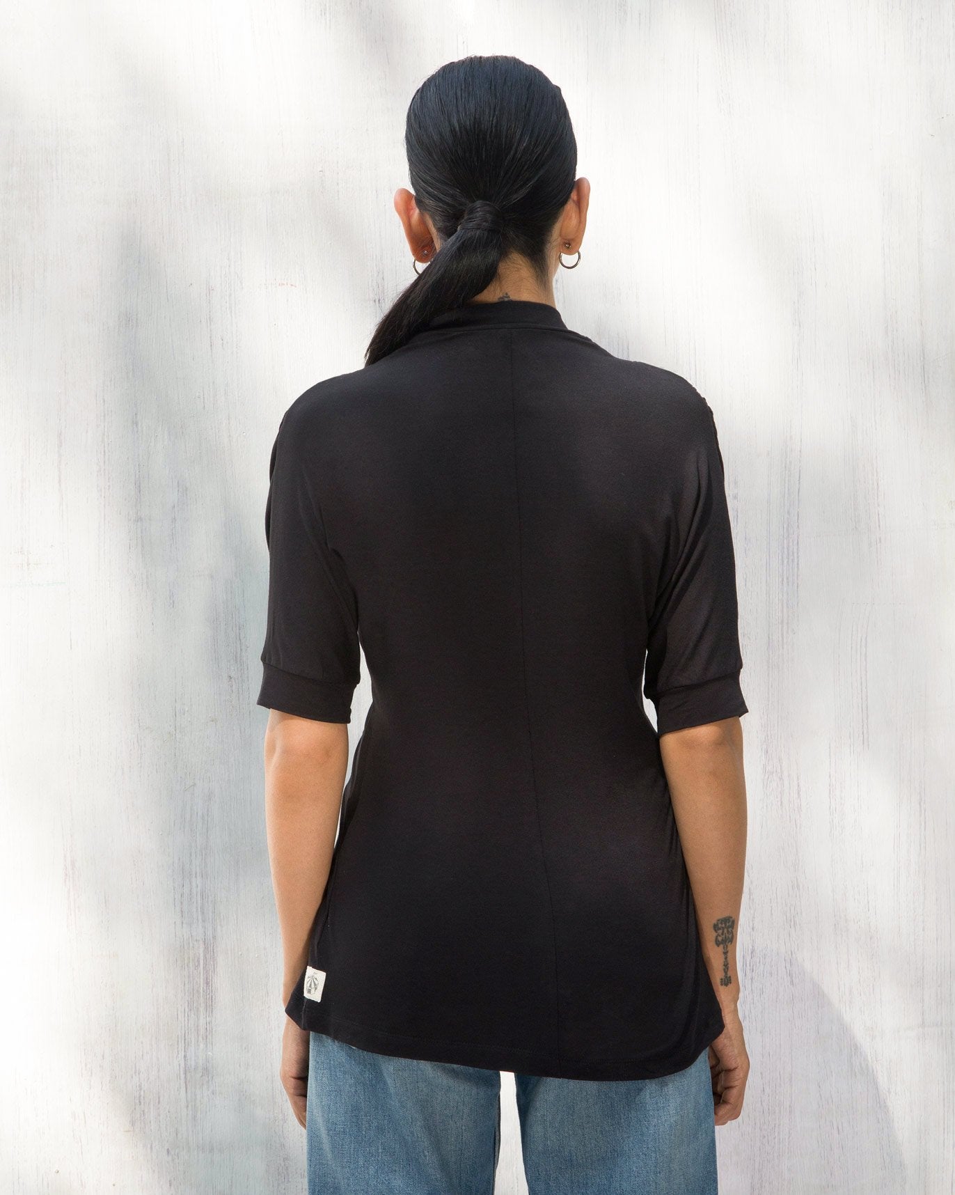 Gathered Jersey Top - Black