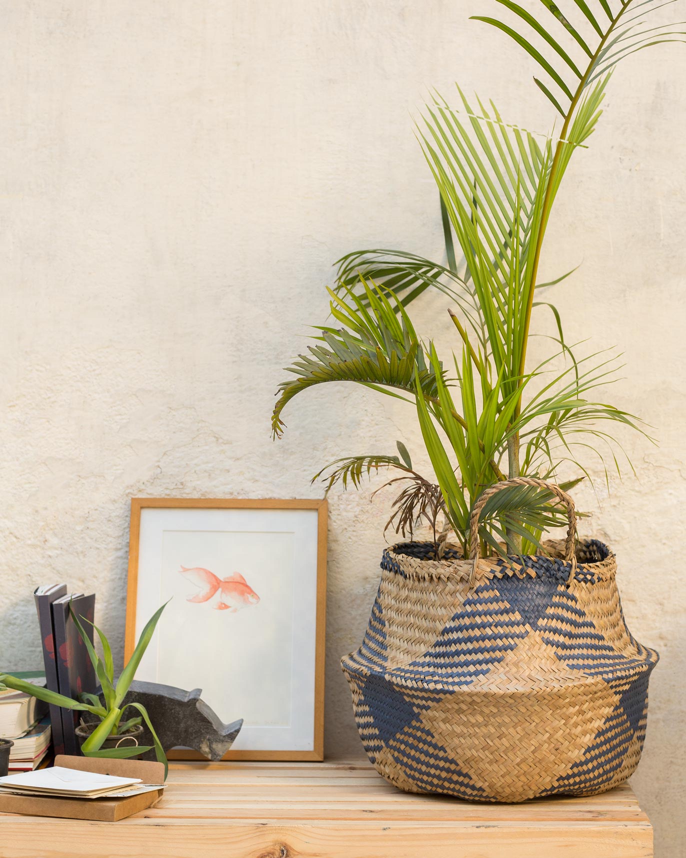 Seagrass Belly Basket - Blue & Natural