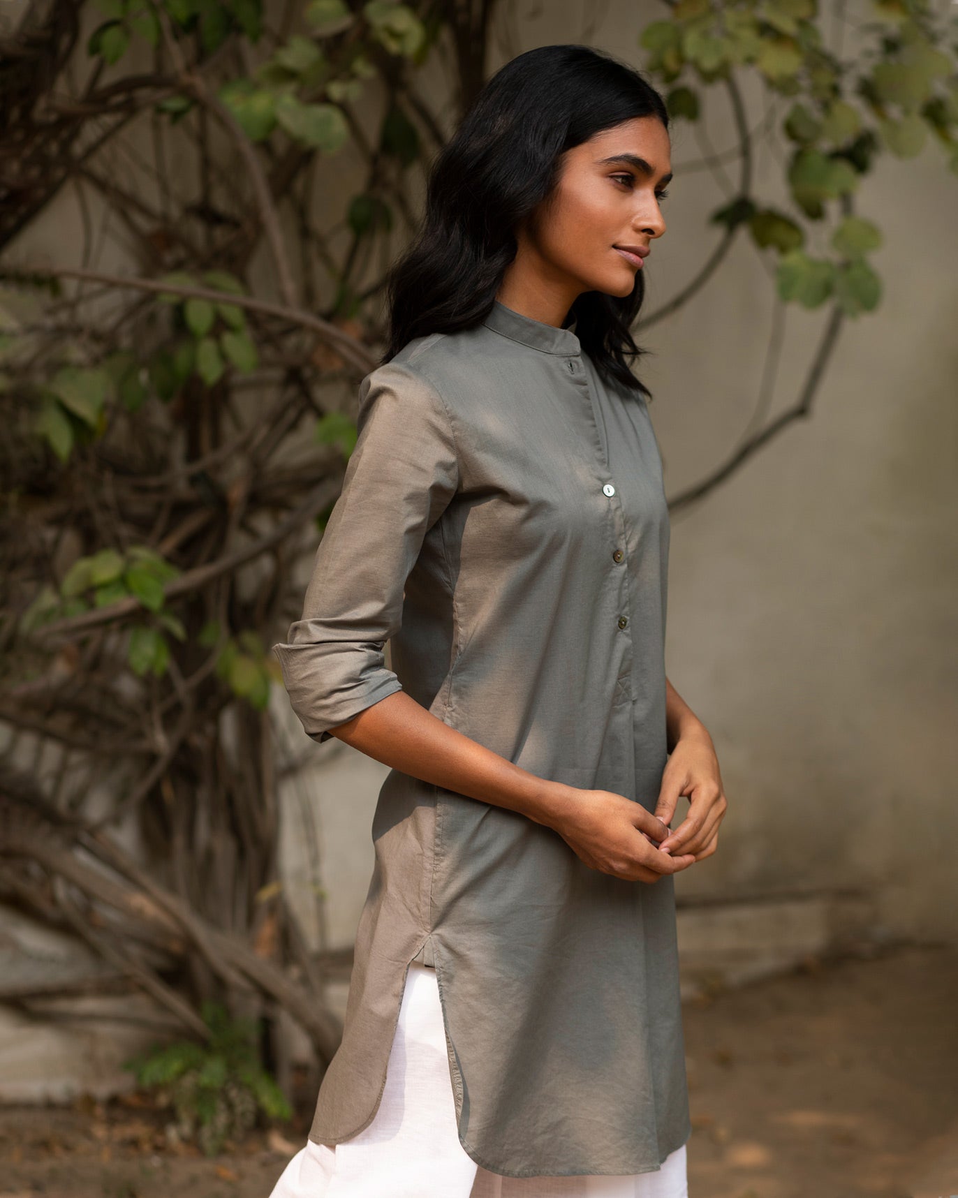 Basic Mid-length Kurta - Grey