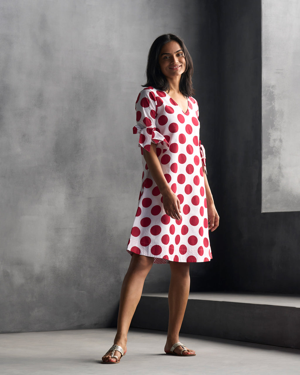 V-neck Shift Dress - Red u0026 White – Nicobar