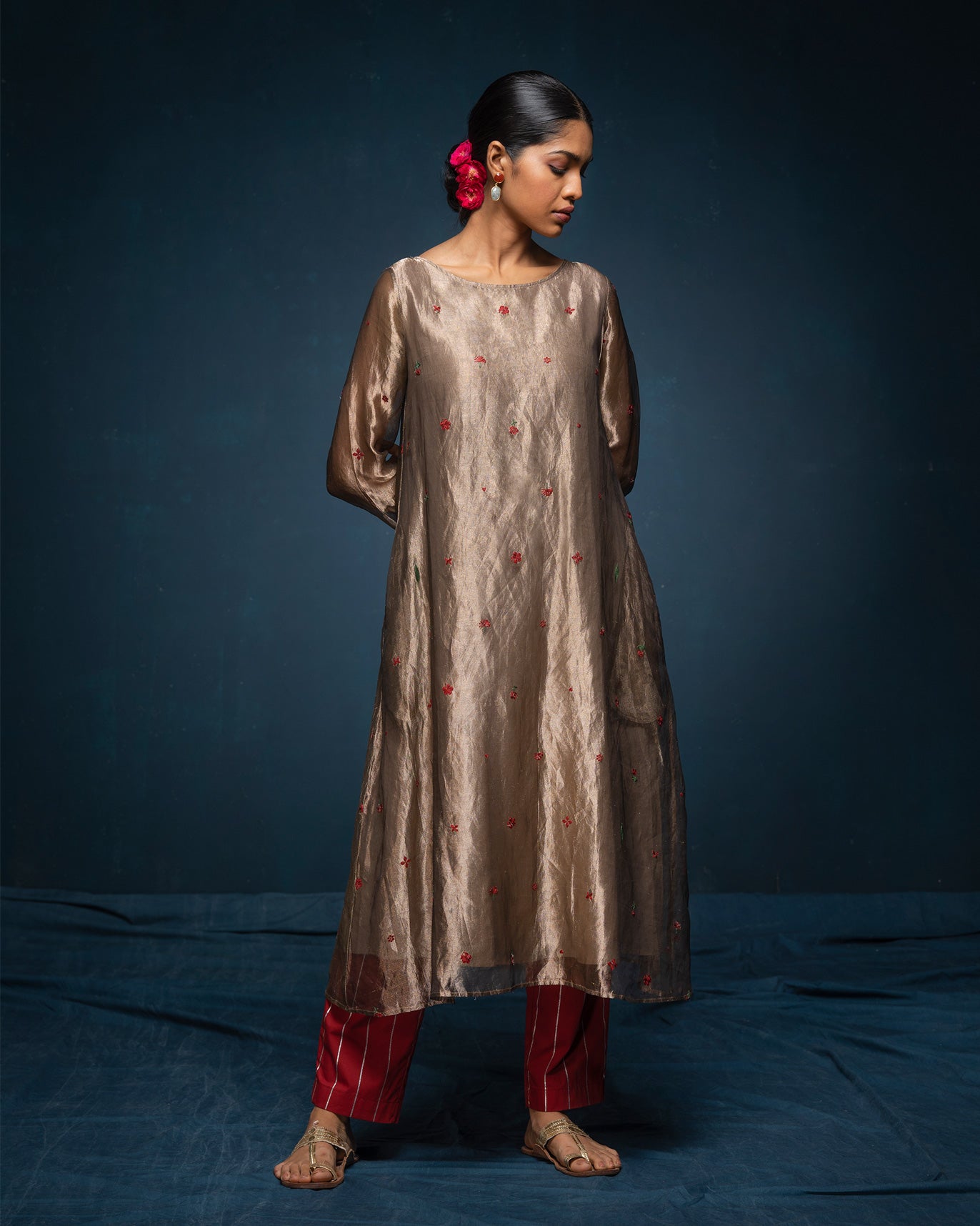 Boat Neck Kurta - Gold