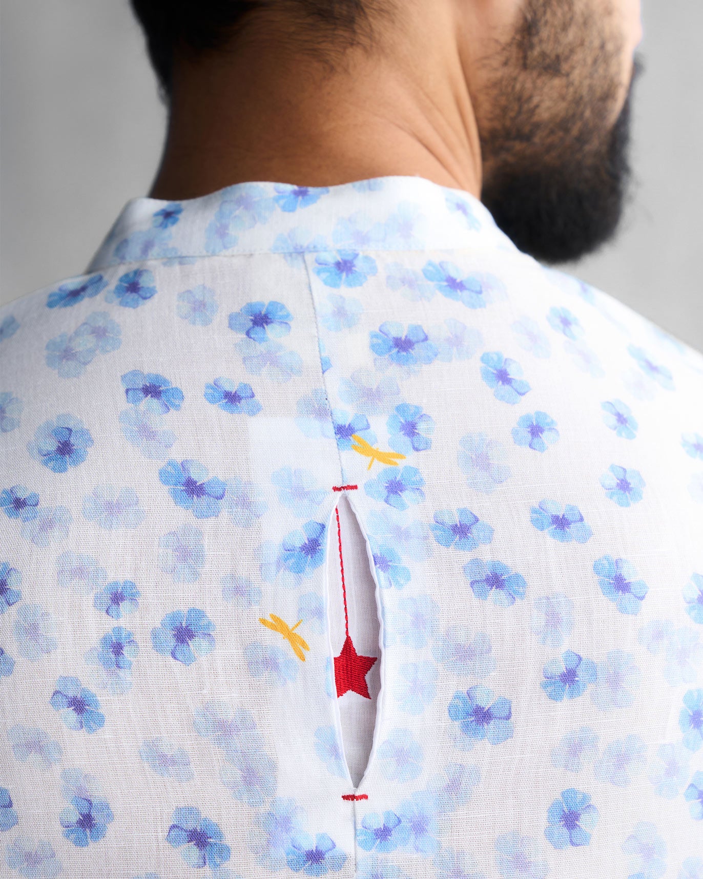 One Button Shirt - White & Blue