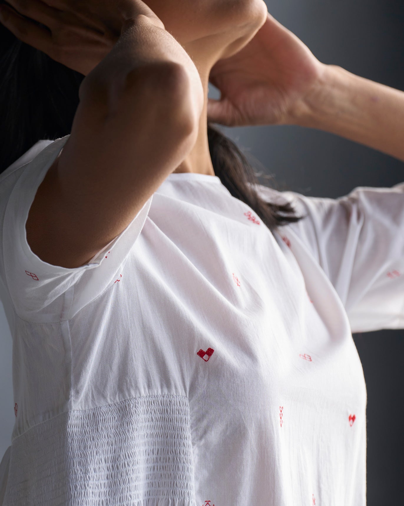 Smocked Side Kurta - White