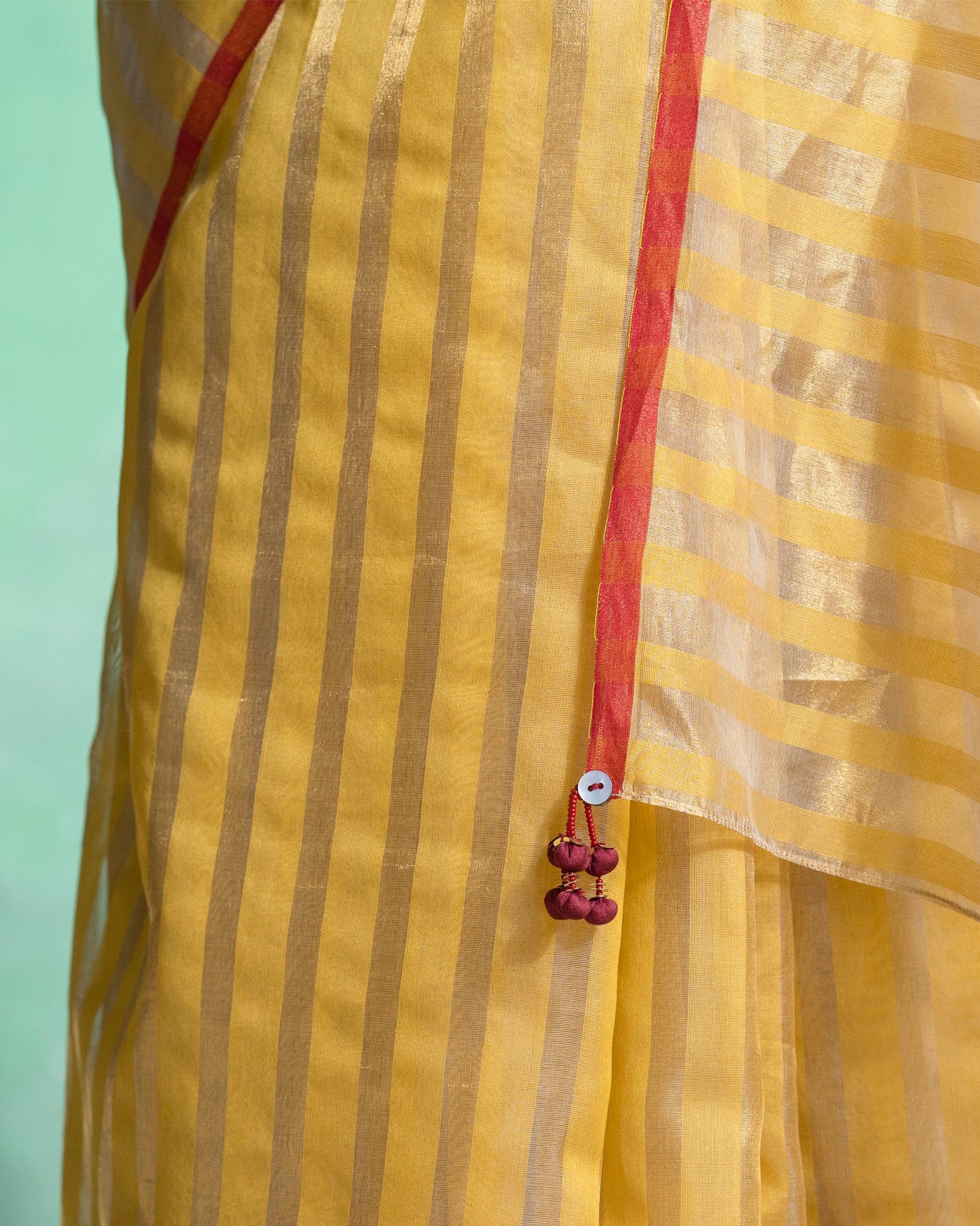 Zari Stripe Sari - Mustard & Gold