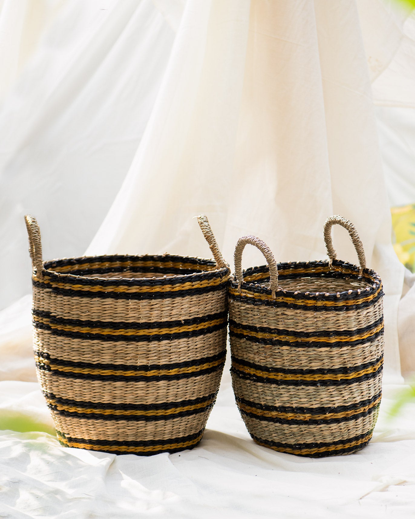Khasi Blue Striped Basket (Set of 2)