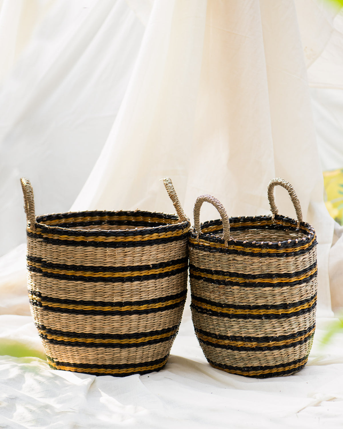 Khasi Blue Striped Basket (Set of 2)