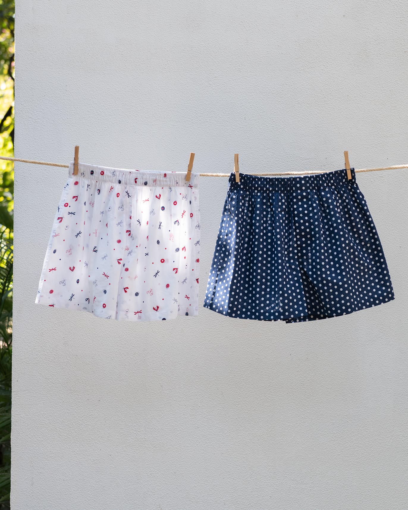Ladybug Flies Boxers (Set of 2) - Ivory & Navy