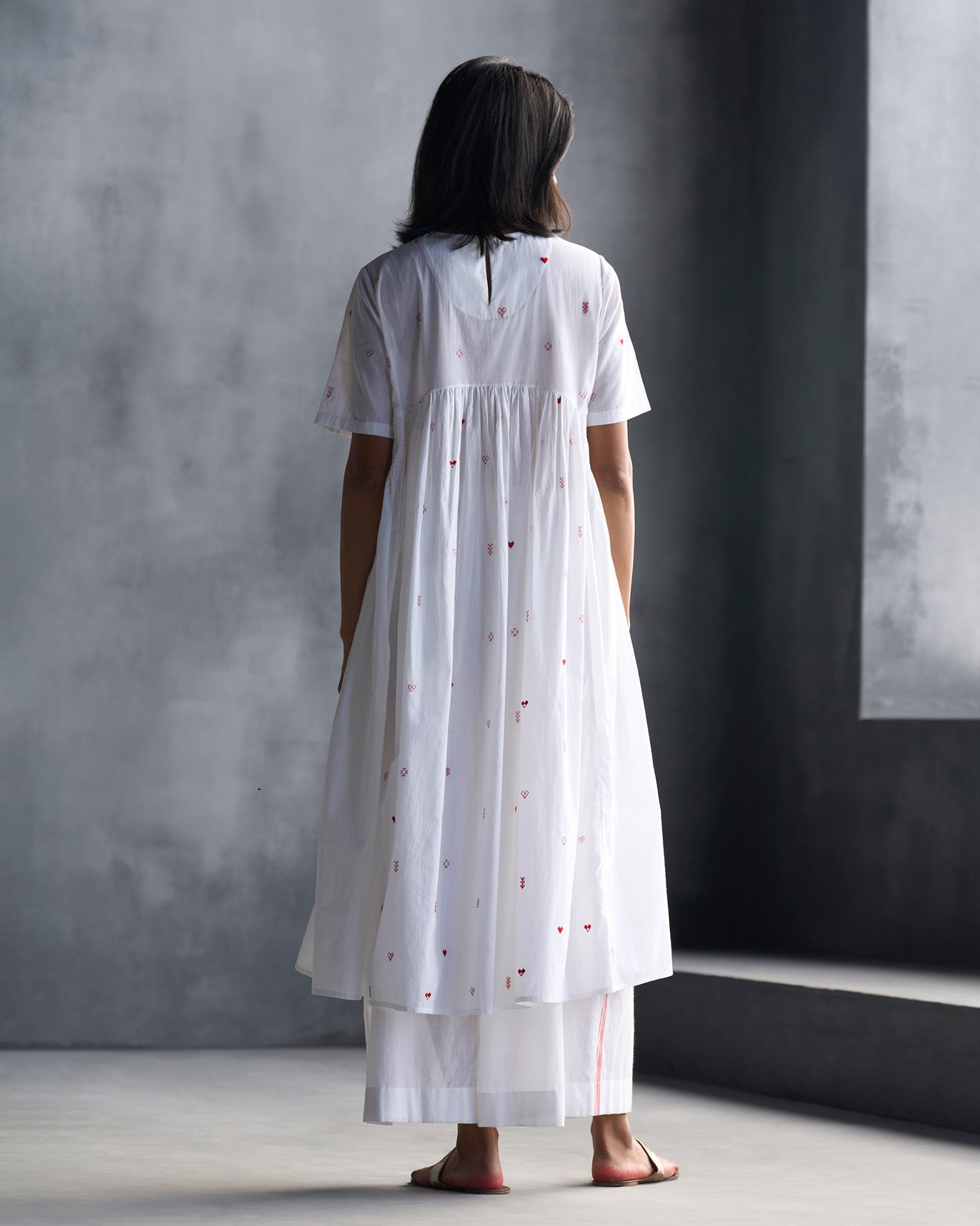 Smocked Side Kurta - White