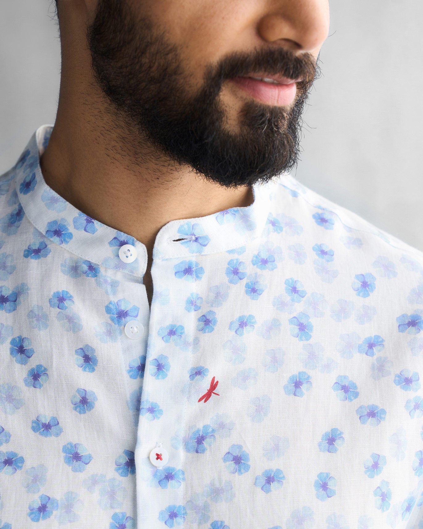 One Button Shirt - White & Blue