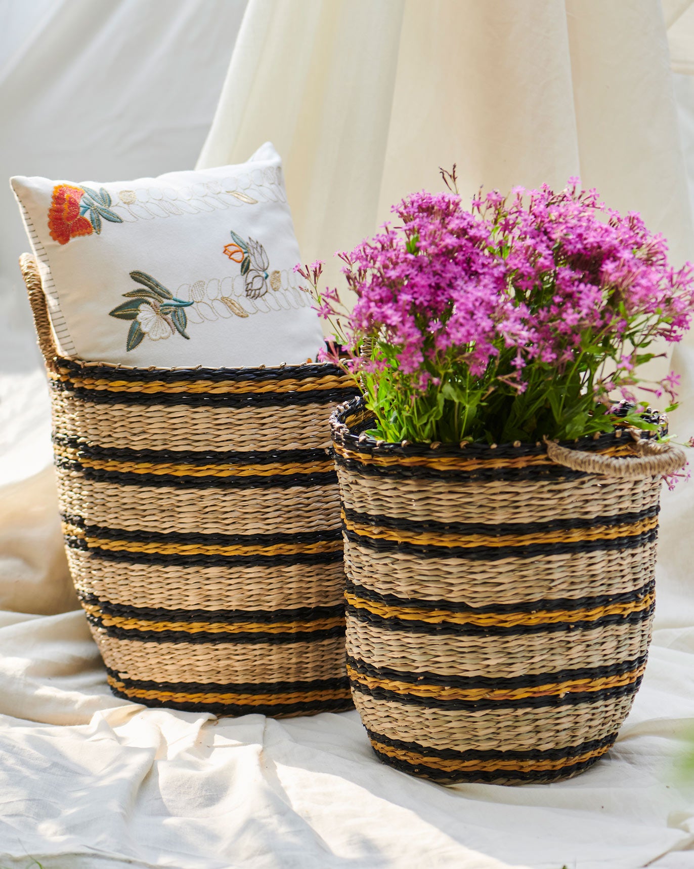 Khasi Blue Striped Basket (Set of 2)