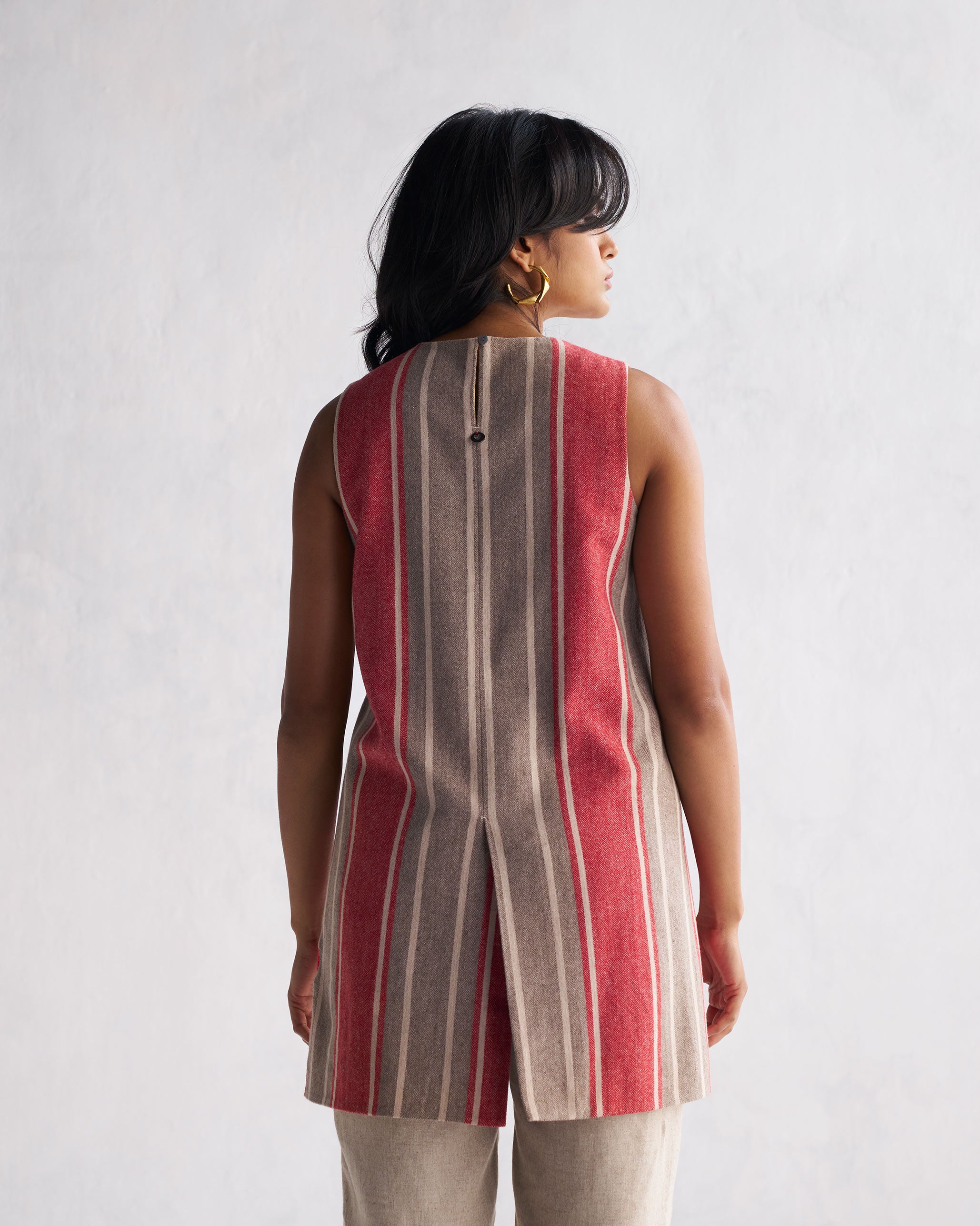 Solstice Slit Top - Red & Beige