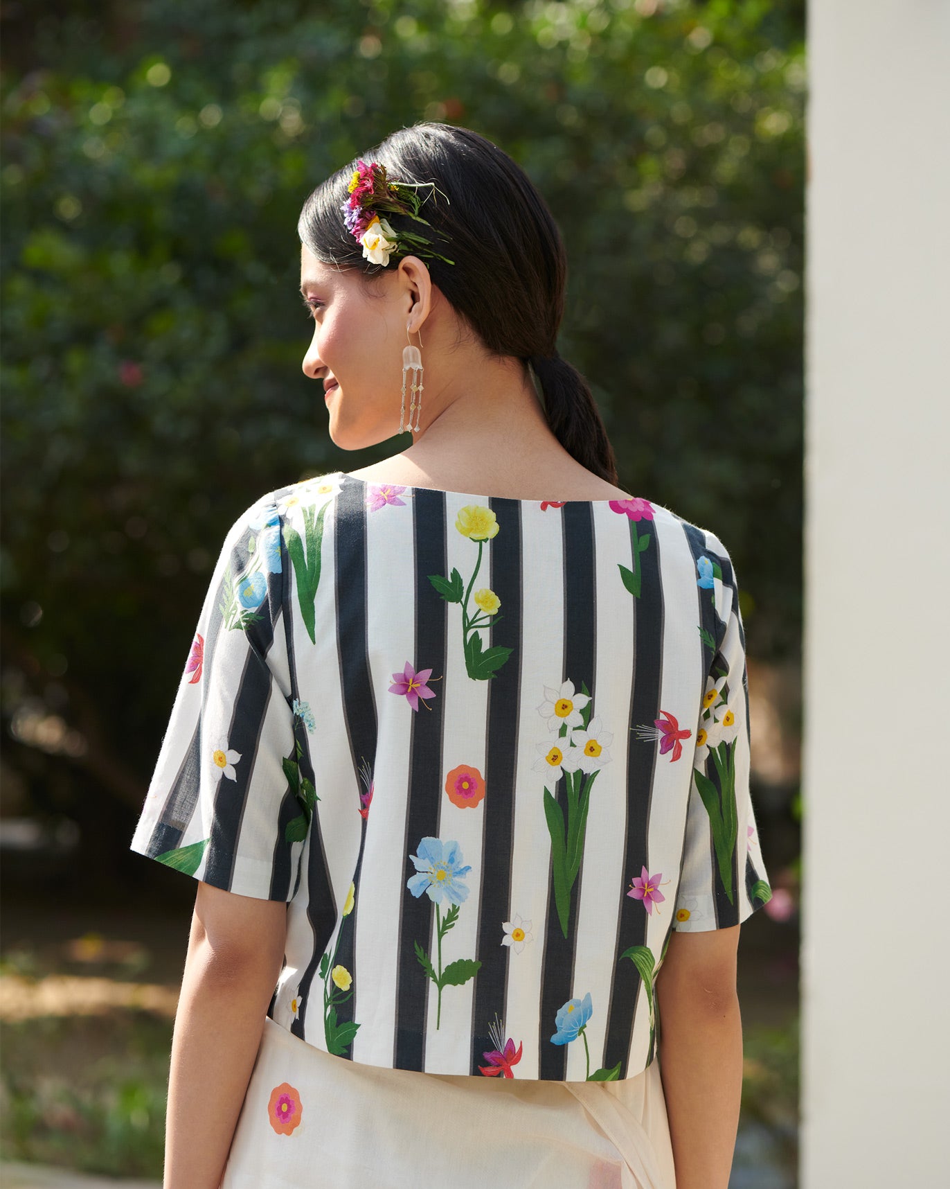 Boat Neck Blouse - White & Black