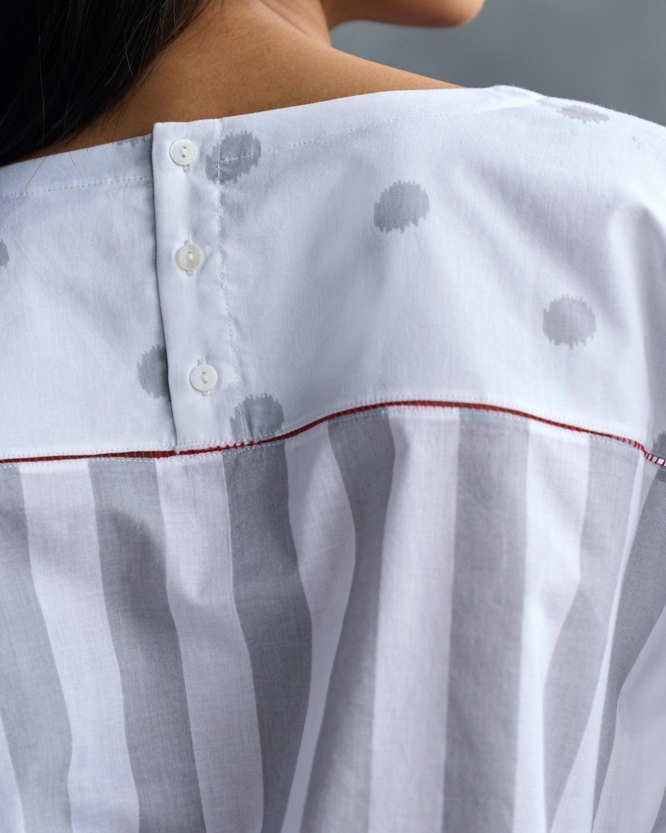 Back Fagotting Top - White & Grey