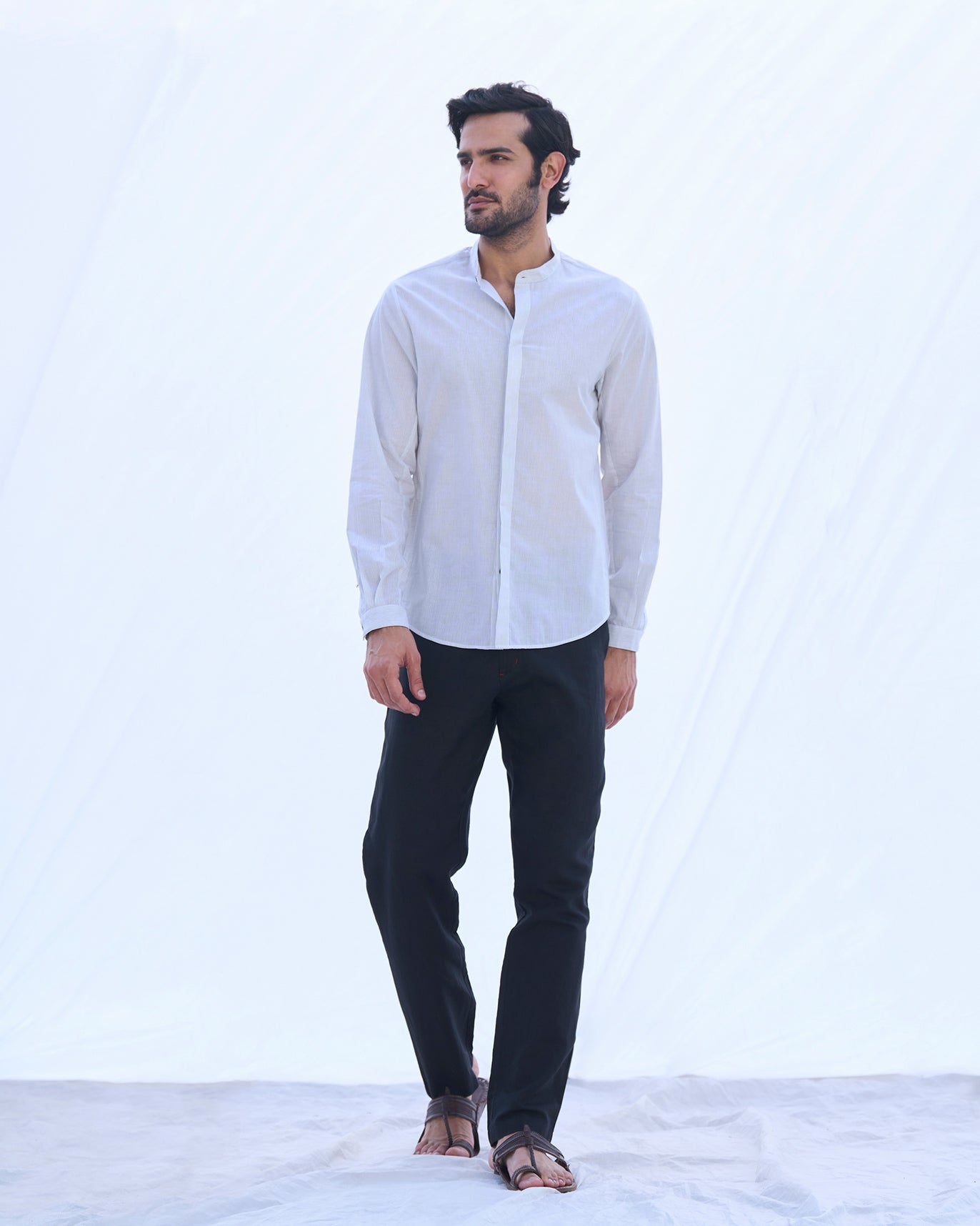 Side Panel Shirt - Ivory & Charcoal