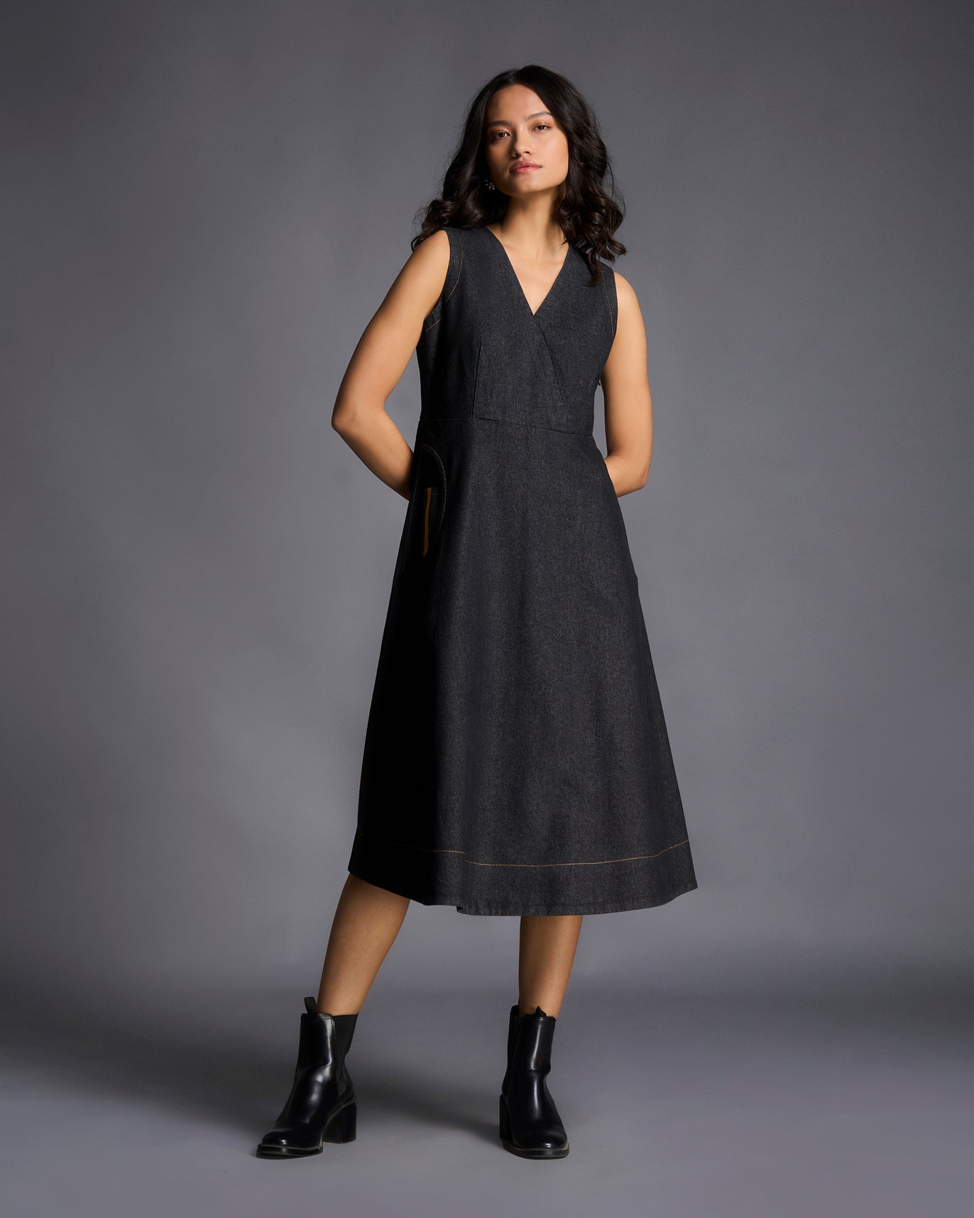 Celeste Overlap Dress - Charcoal