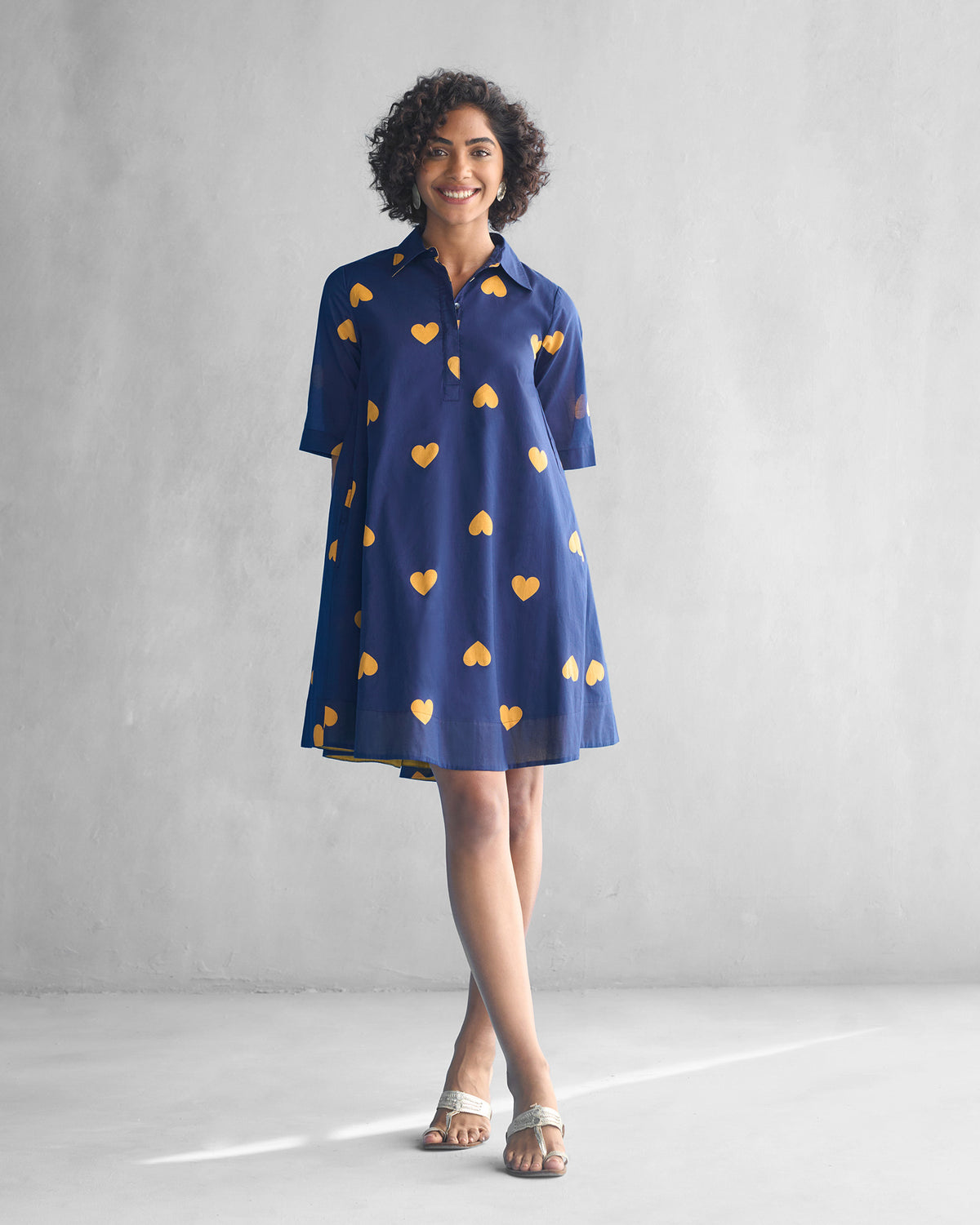 Happy Heart Dress - Navy & Ochre