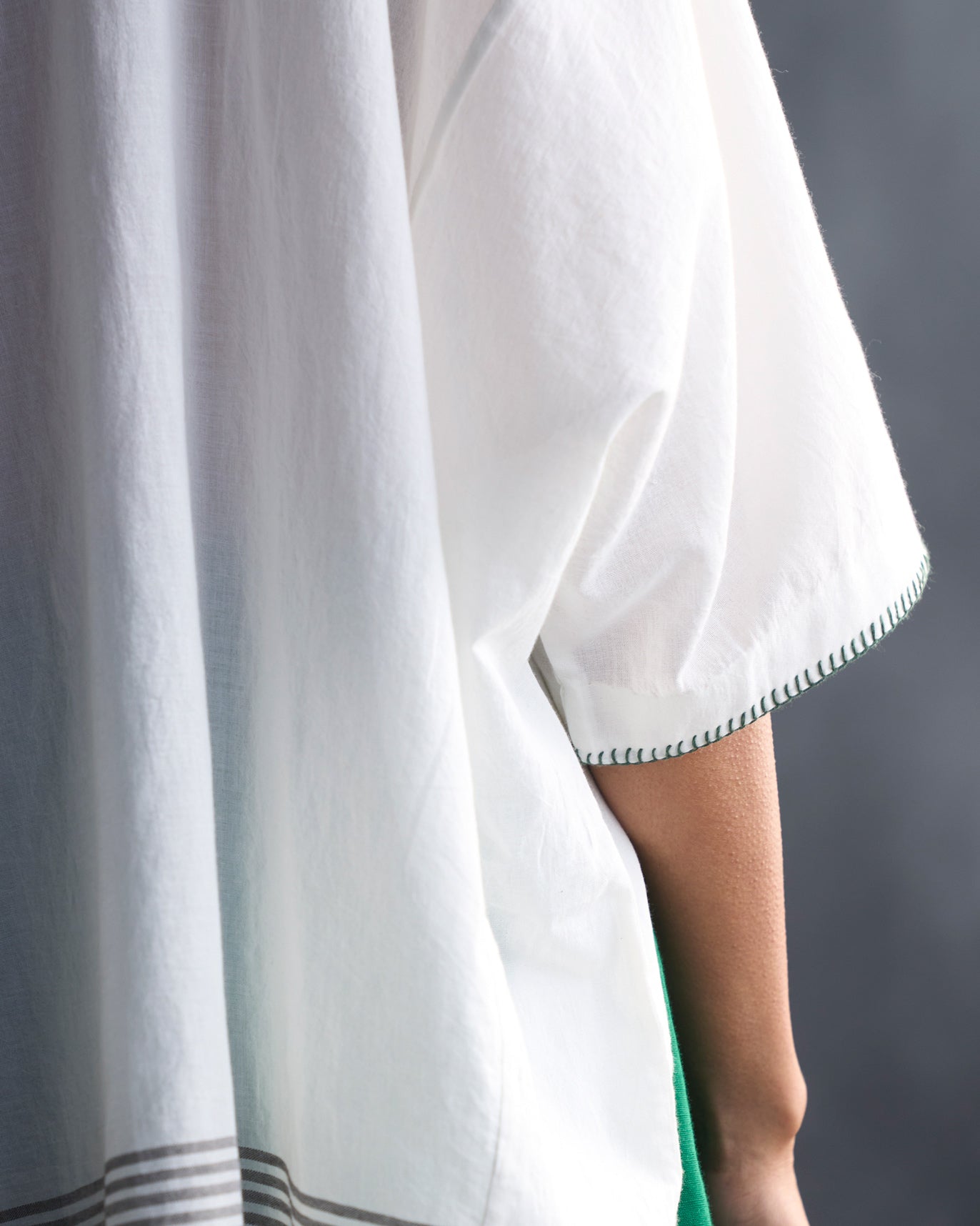 Boat Neck Top - White & Green