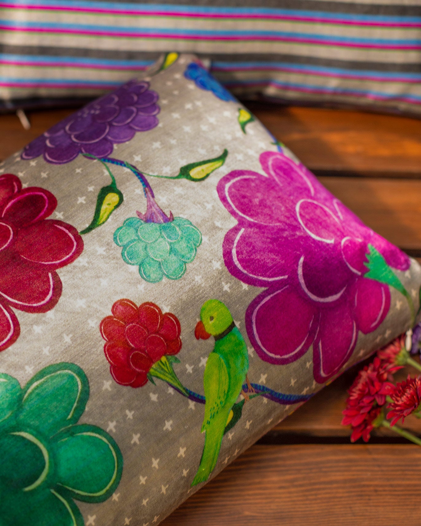 Tota Flower Cushion Cover - Grey